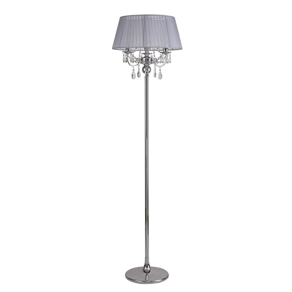 IL30063/GY Olivia Floor Lamp Grey Shade 3 Light E14 Polished Chrome/Crystal