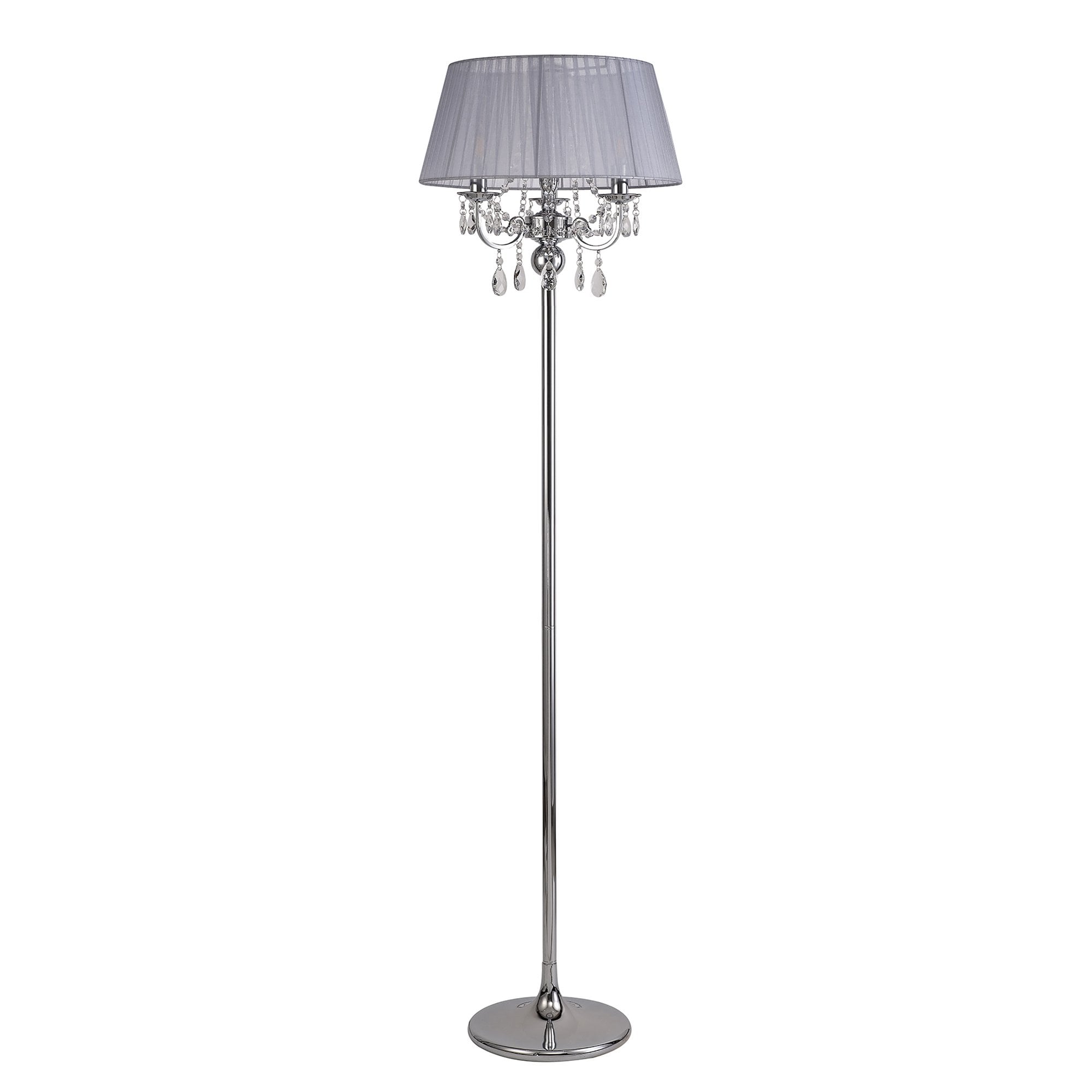 IL30063/GY Olivia Floor Lamp Grey Shade 3 Light E14 Polished Chrome/Crystal