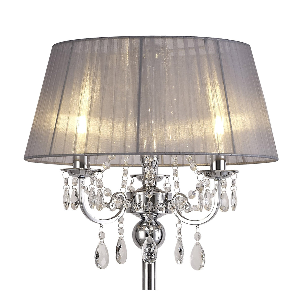 IL30063/GY Olivia Floor Lamp Grey Shade 3 Light E14 Polished Chrome/Crystal