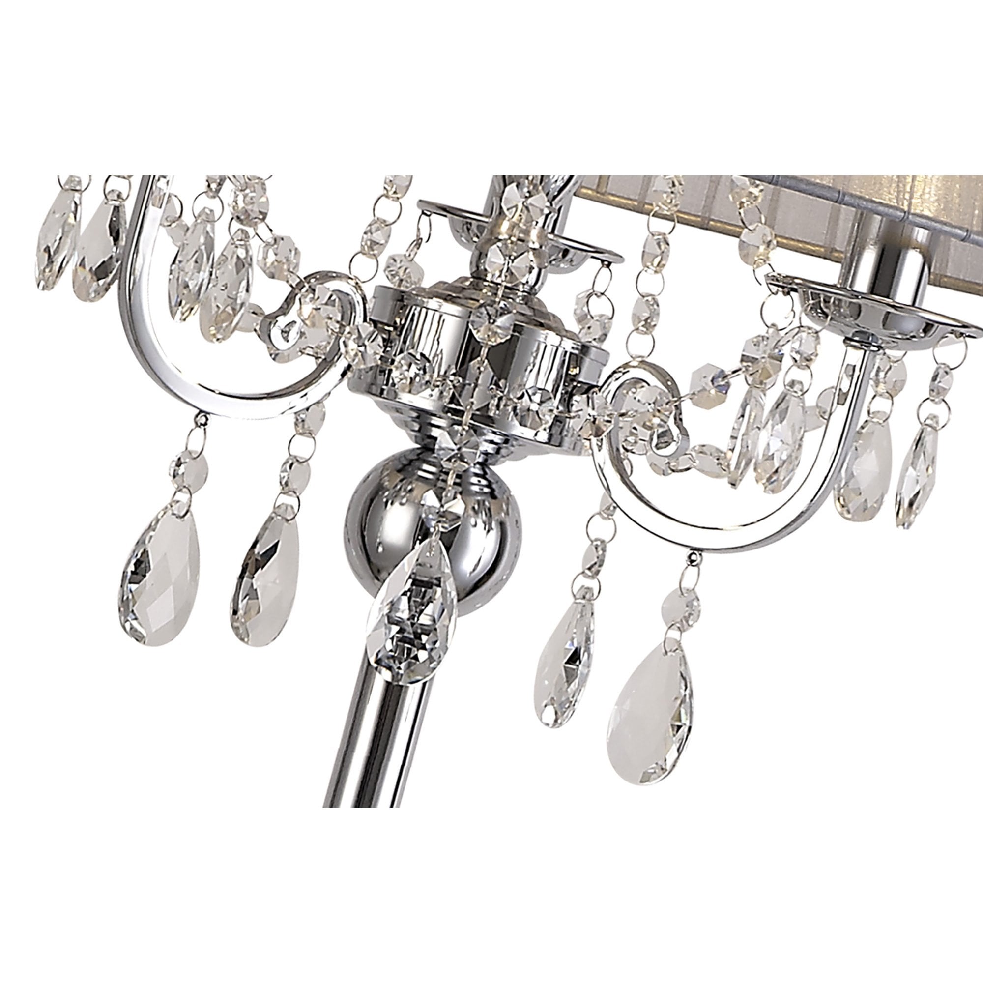 IL30063/GY Olivia Floor Lamp Grey Shade 3 Light E14 Polished Chrome/Crystal