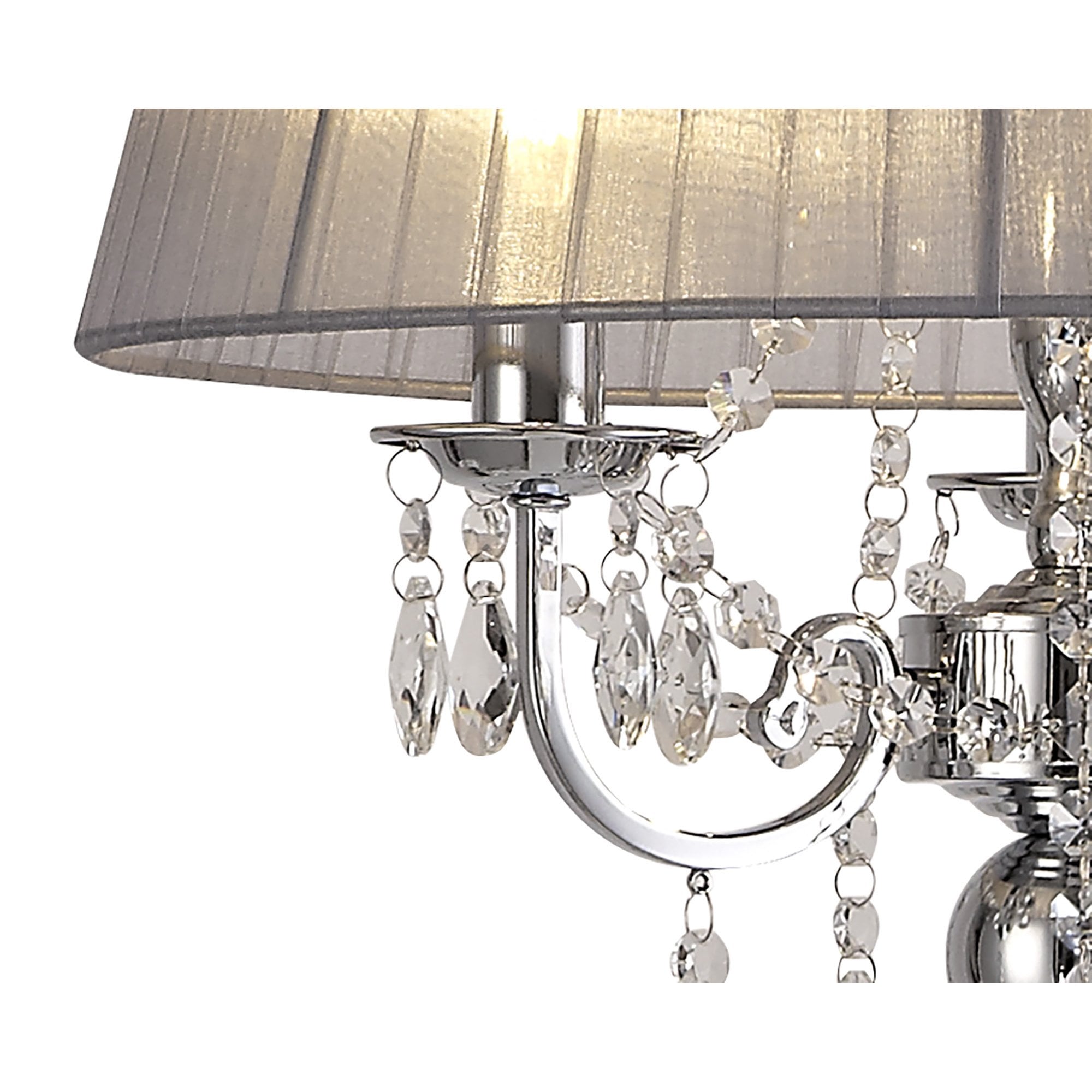 IL30063/GY Olivia Floor Lamp Grey Shade 3 Light E14 Polished Chrome/Crystal