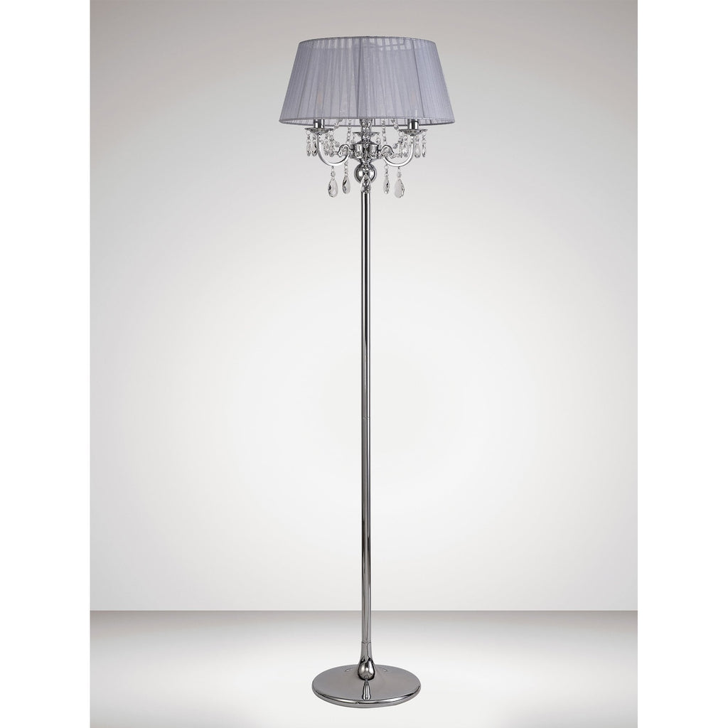 IL30063/GY Olivia Floor Lamp Grey Shade 3 Light E14 Polished Chrome/Crystal