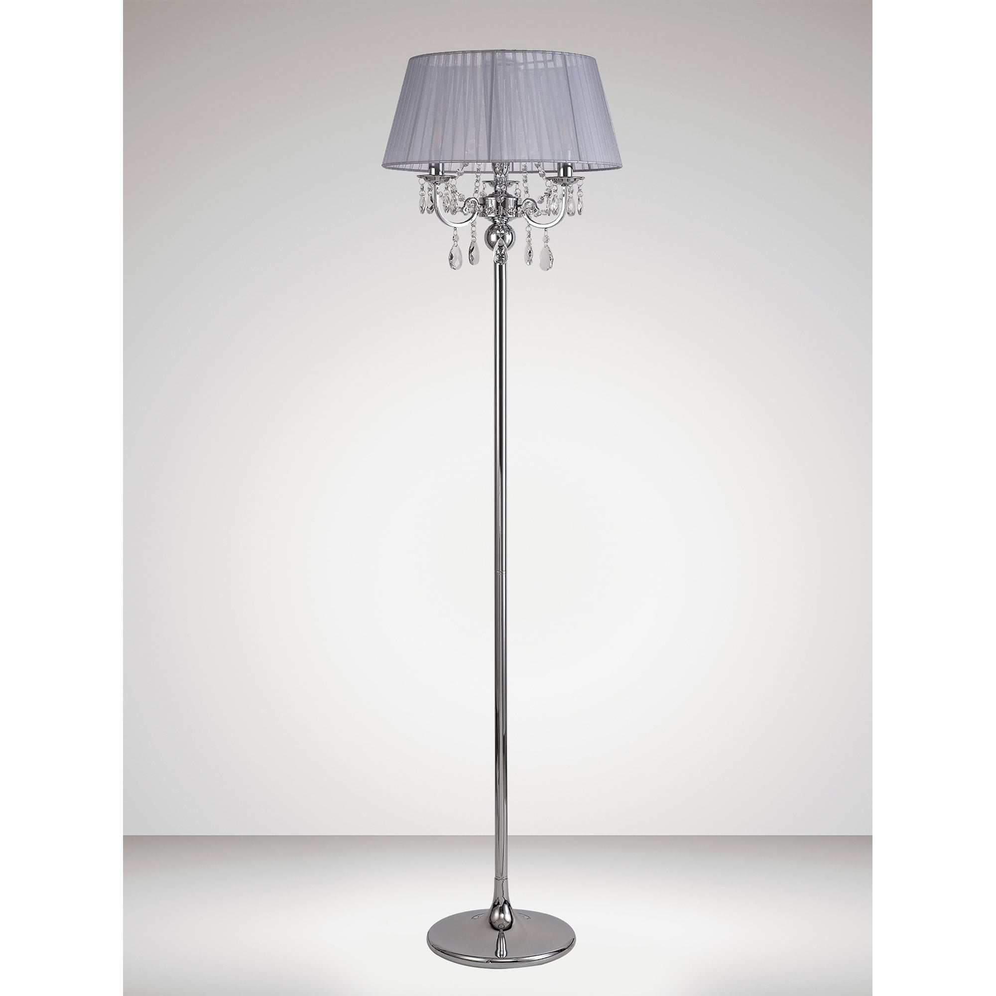 IL30063/GY Olivia Floor Lamp Grey Shade 3 Light E14 Polished Chrome/Crystal