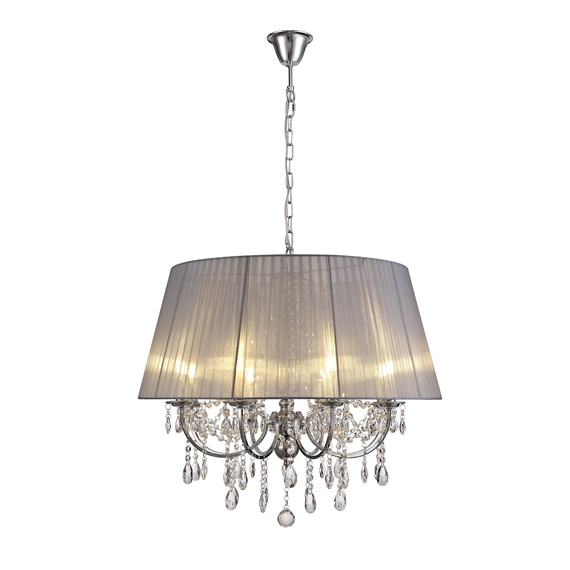 IL30056/GY Olivia Pendant Grey Shade 8 Light E14 Polished Chrome/Crystal