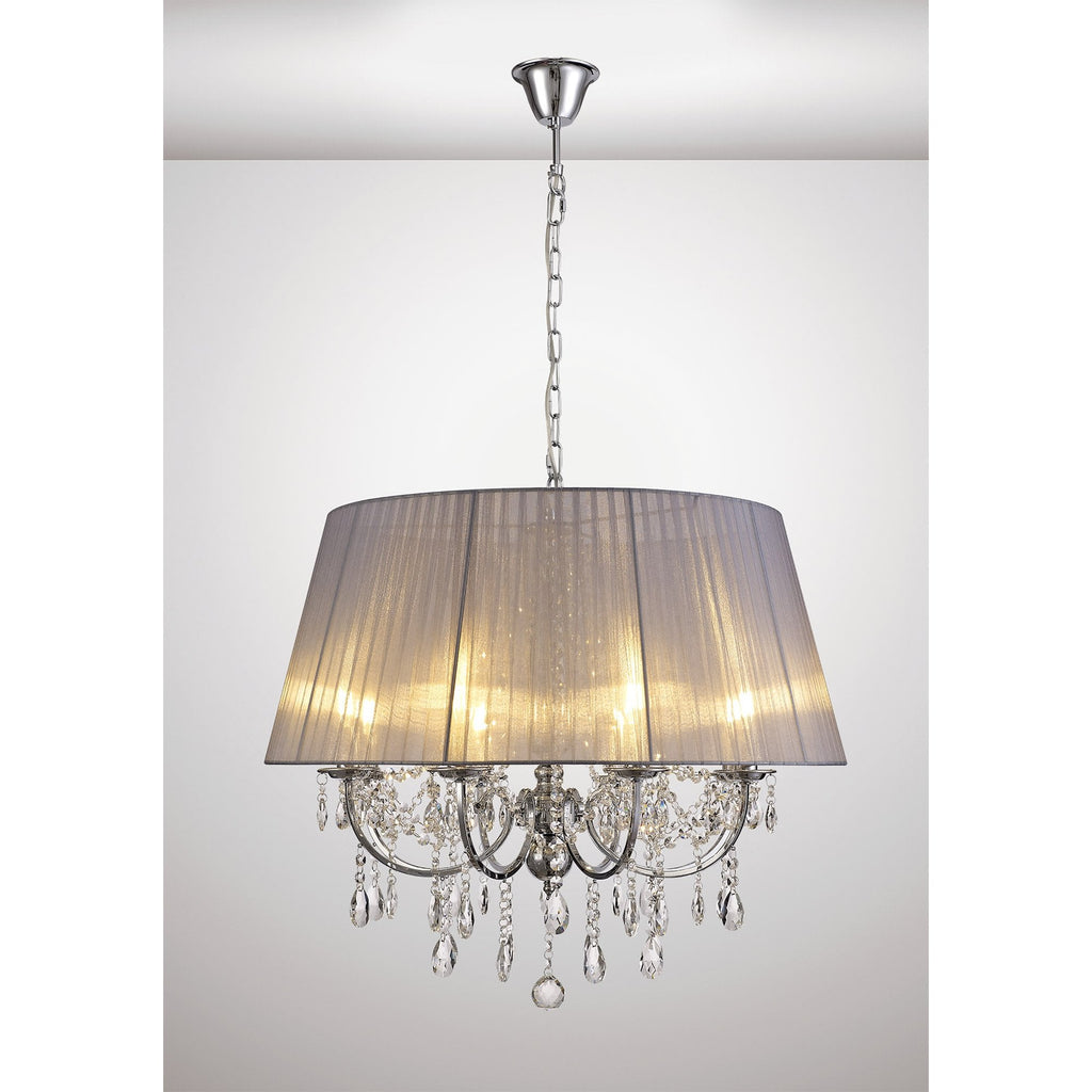 IL30056/GY Olivia Pendant Grey Shade 8 Light E14 Polished Chrome/Crystal
