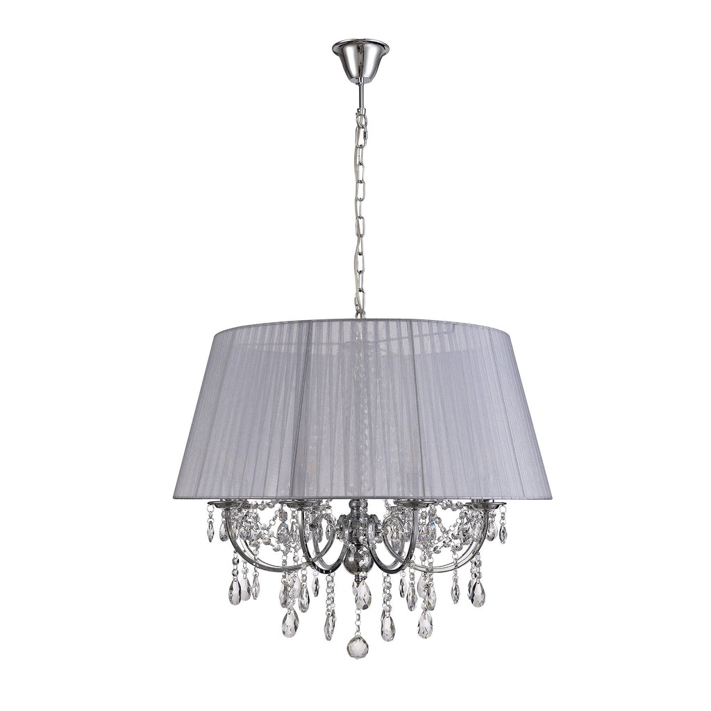 IL30056/GY Olivia Pendant Grey Shade 8 Light E14 Polished Chrome/Crystal