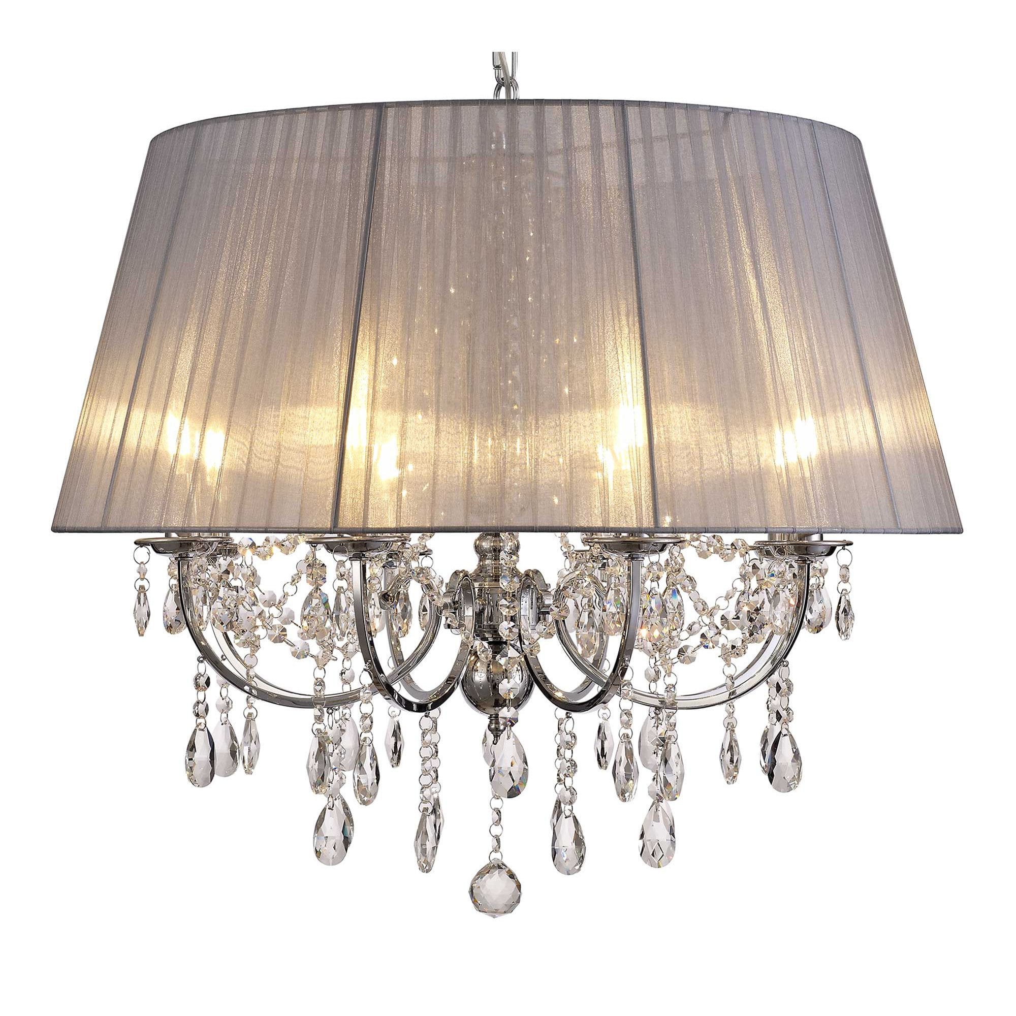 IL30056/GY Olivia Pendant Grey Shade 8 Light E14 Polished Chrome/Crystal