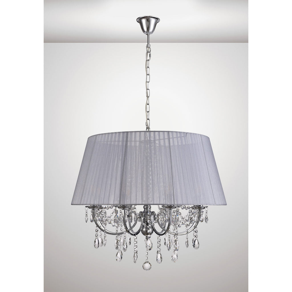IL30056/GY Olivia Pendant Grey Shade 8 Light E14 Polished Chrome/Crystal