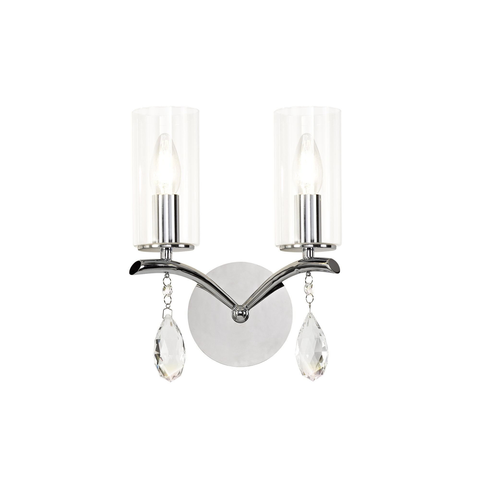 IL32792 Rhea Wall Lamp Switched 2 Light E14 Polished Chrome/Crystal Clear Glass