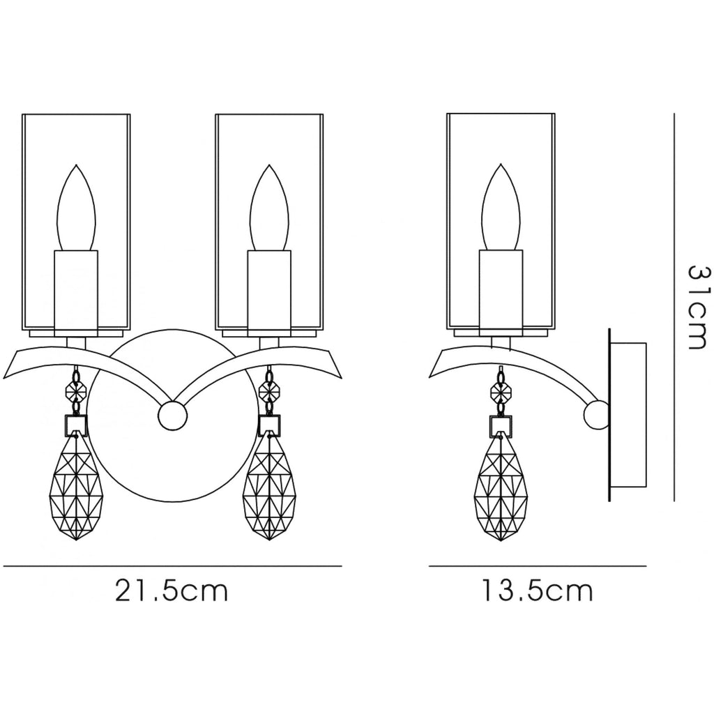 IL32792 Rhea Wall Lamp Switched 2 Light E14 Polished Chrome/Crystal Clear Glass