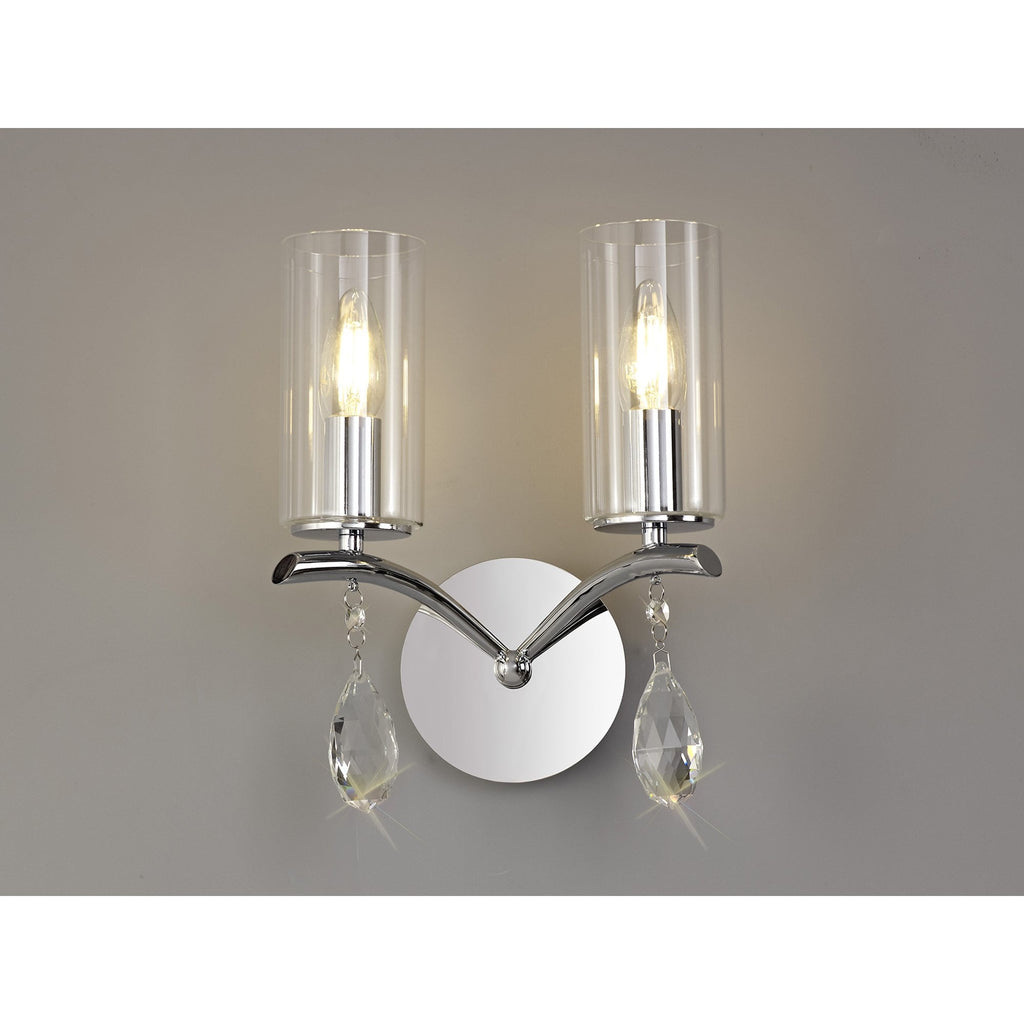 IL32792 Rhea Wall Lamp Switched 2 Light E14 Polished Chrome/Crystal Clear Glass