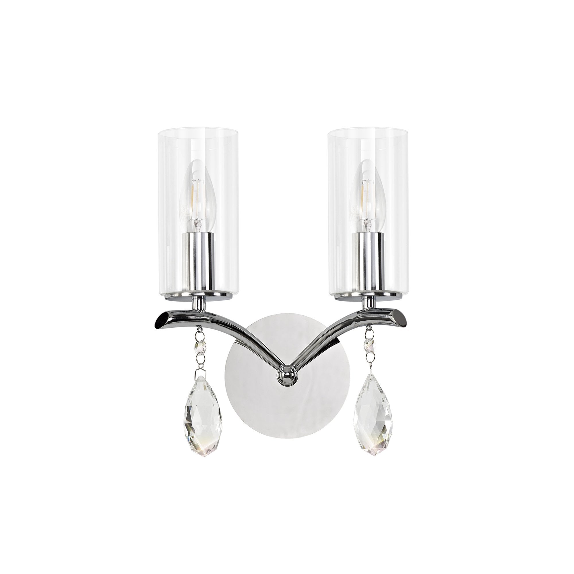 IL32792 Rhea Wall Lamp Switched 2 Light E14 Polished Chrome/Crystal Clear Glass