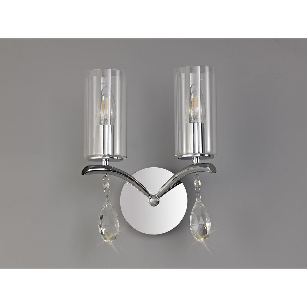 IL32792 Rhea Wall Lamp Switched 2 Light E14 Polished Chrome/Crystal Clear Glass