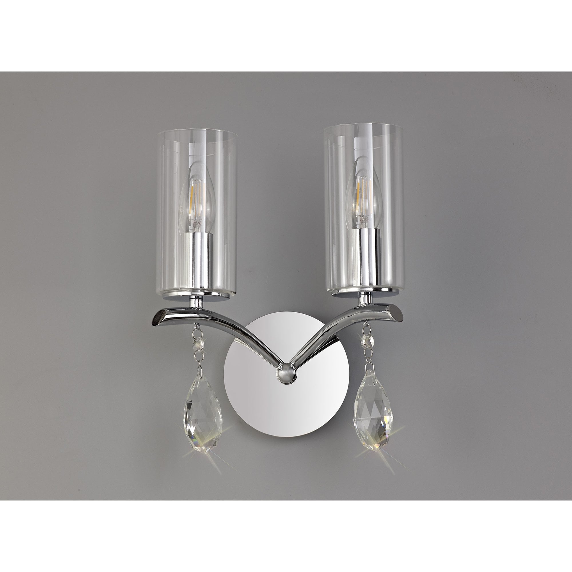 IL32792 Rhea Wall Lamp Switched 2 Light E14 Polished Chrome/Crystal Clear Glass