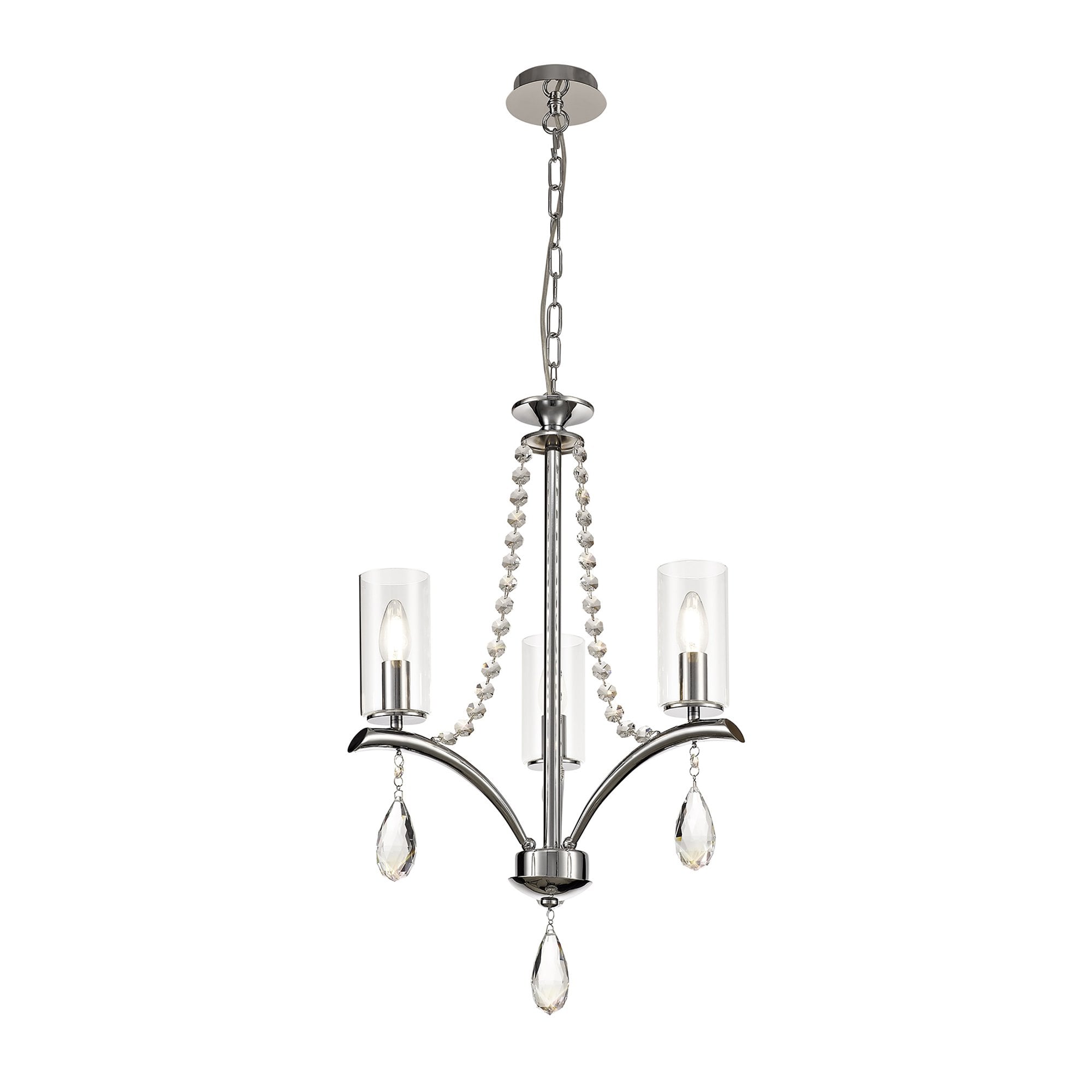 IL32793 Rhea Pendant 3 Light E14 Polished Chrome/Crystal Clear Glass