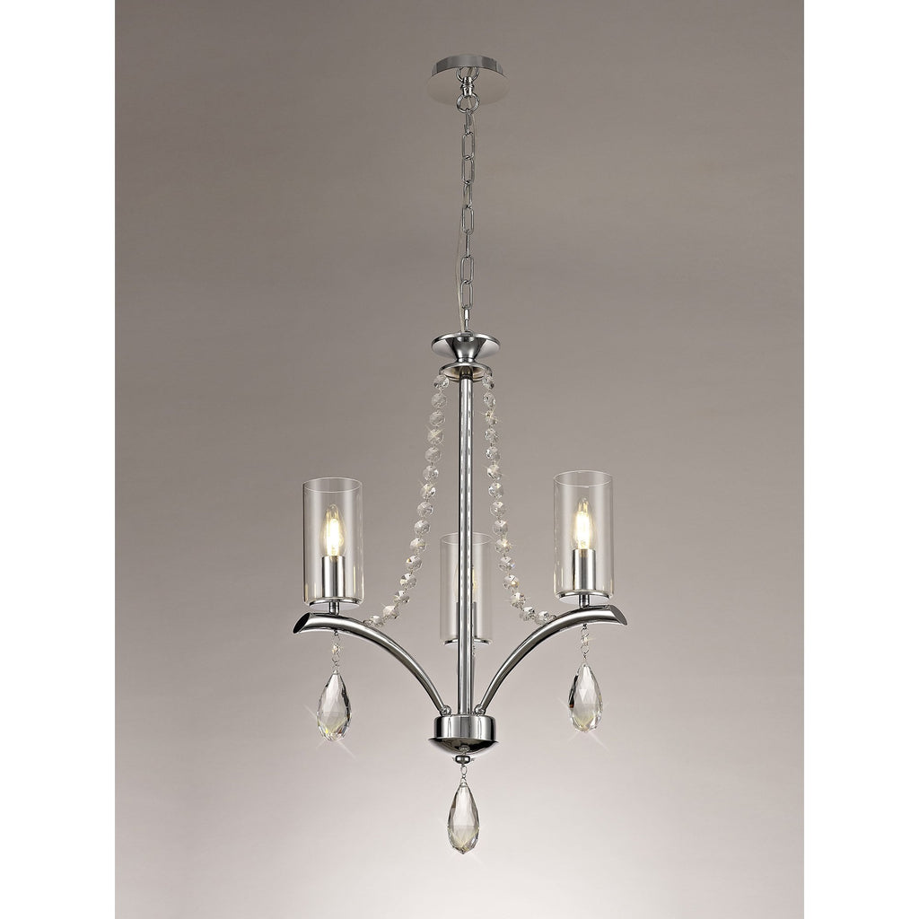 IL32793 Rhea Pendant 3 Light E14 Polished Chrome/Crystal Clear Glass