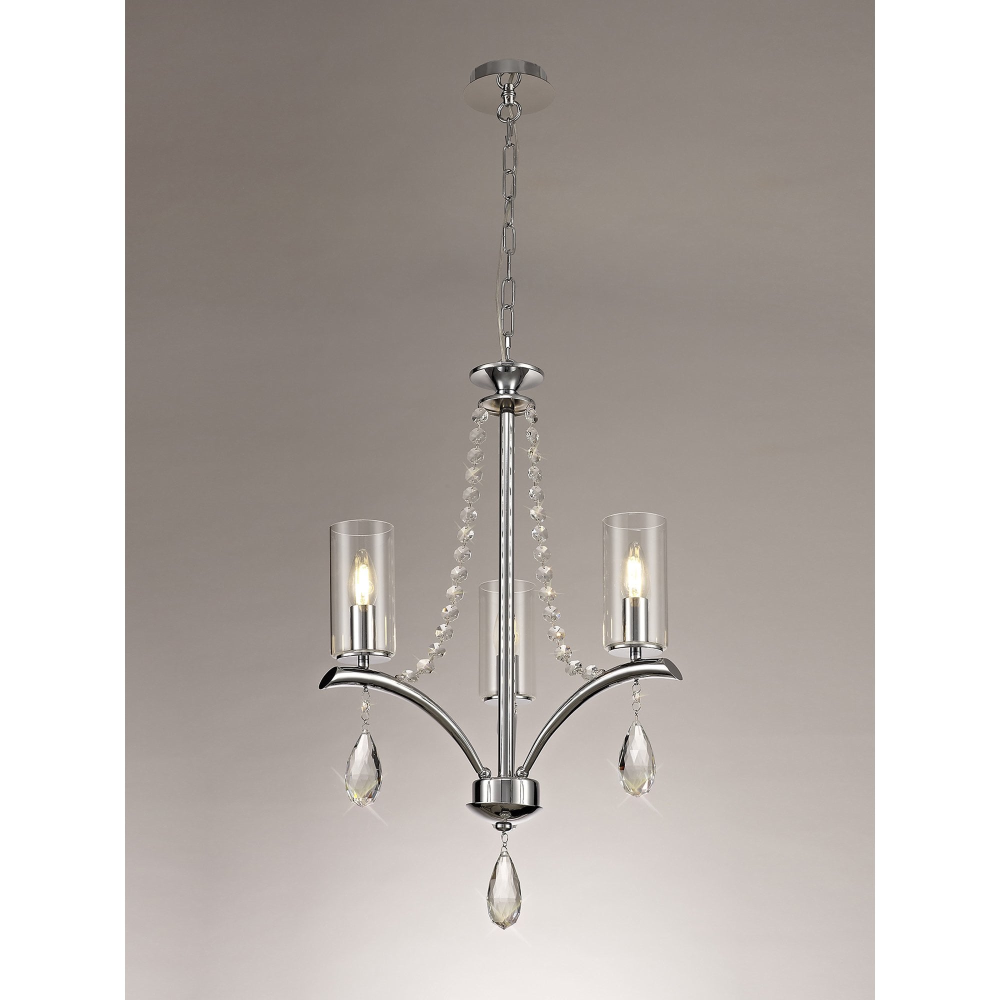 IL32793 Rhea Pendant 3 Light E14 Polished Chrome/Crystal Clear Glass