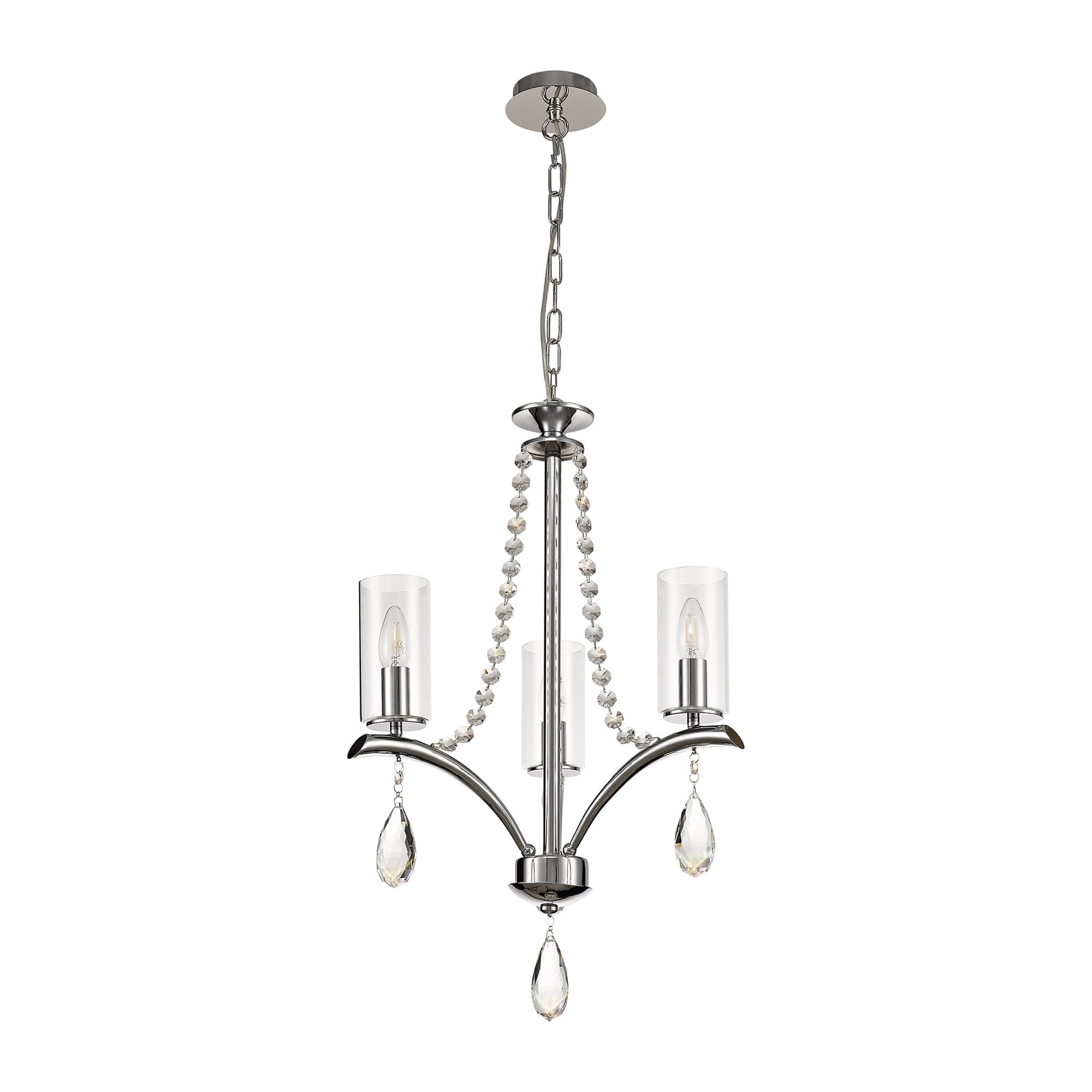 IL32793 Rhea Pendant 3 Light E14 Polished Chrome/Crystal Clear Glass
