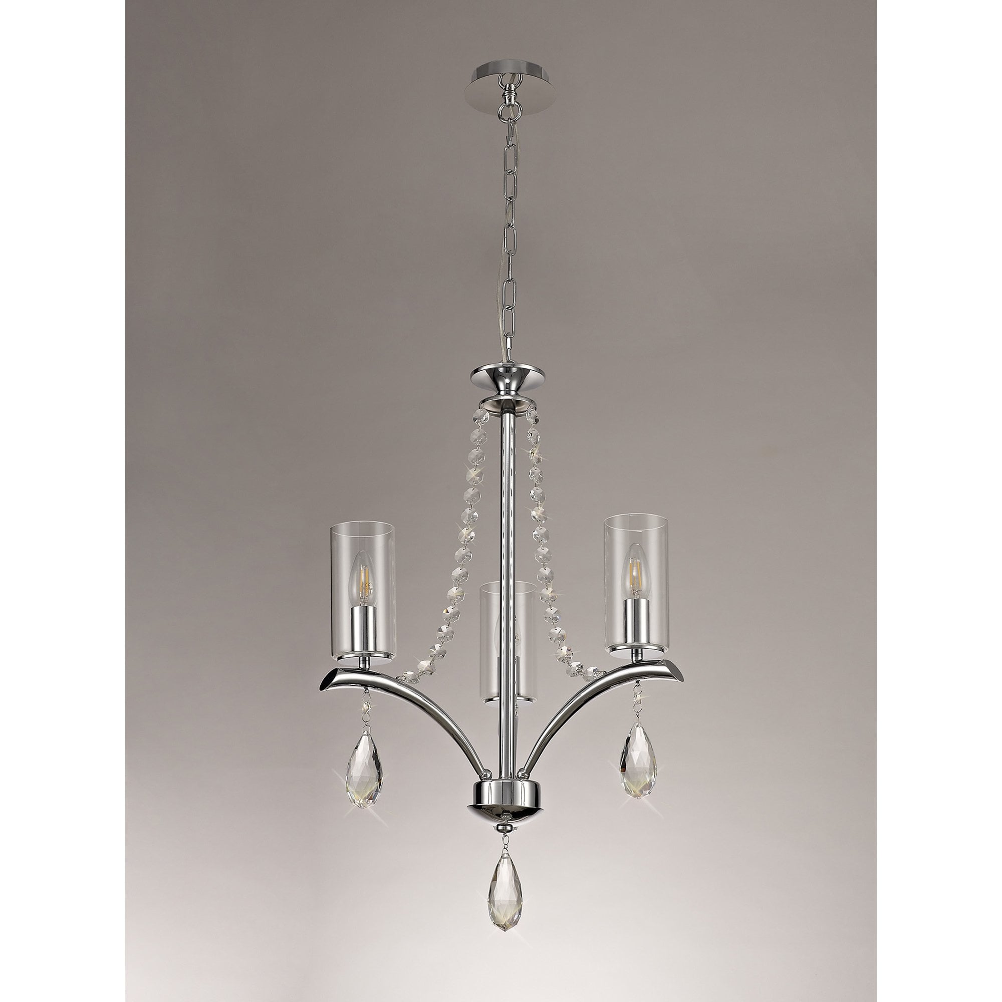 IL32793 Rhea Pendant 3 Light E14 Polished Chrome/Crystal Clear Glass