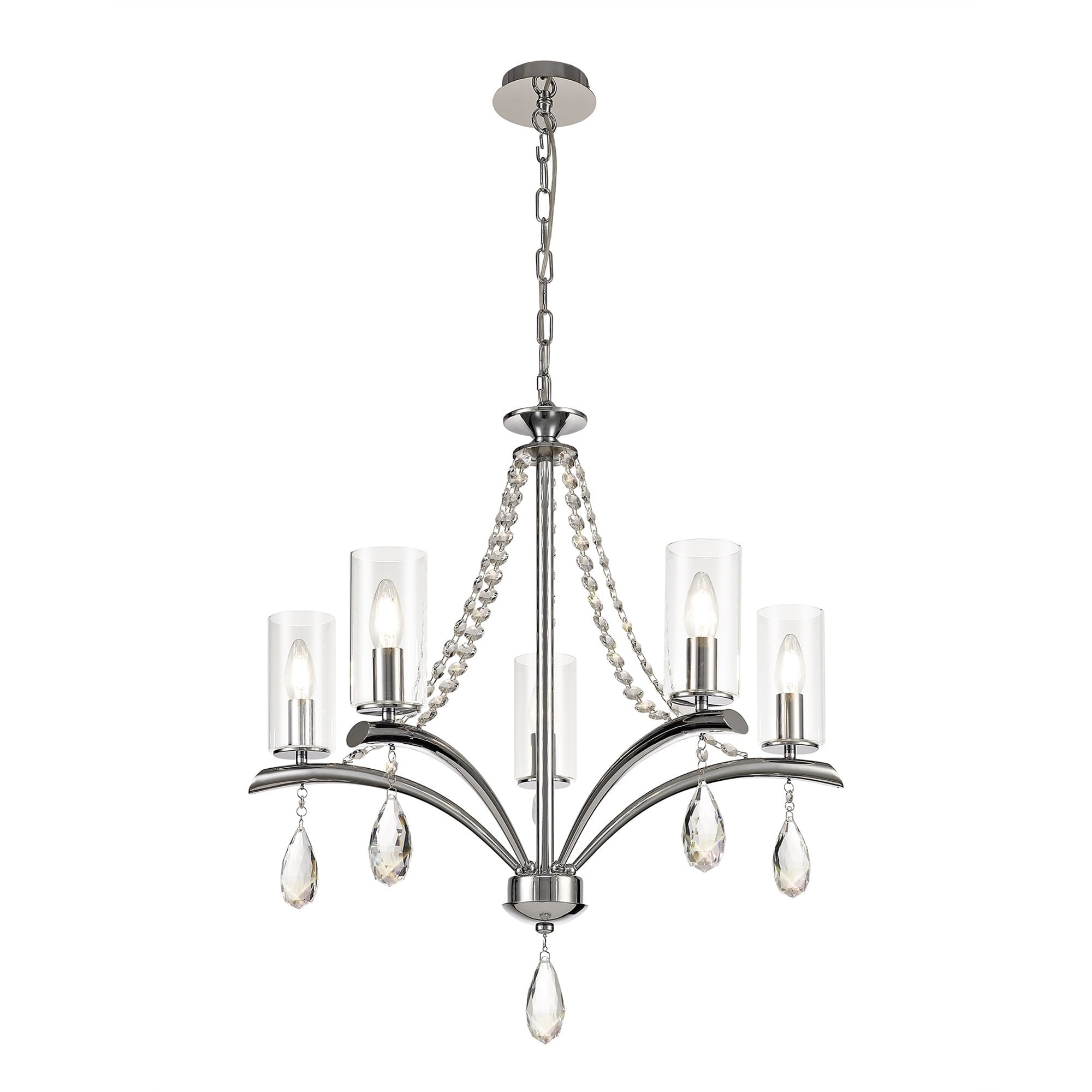 IL32795 Rhea Pendant 5 Light E14 Polished Chrome/Crystal Clear Glass