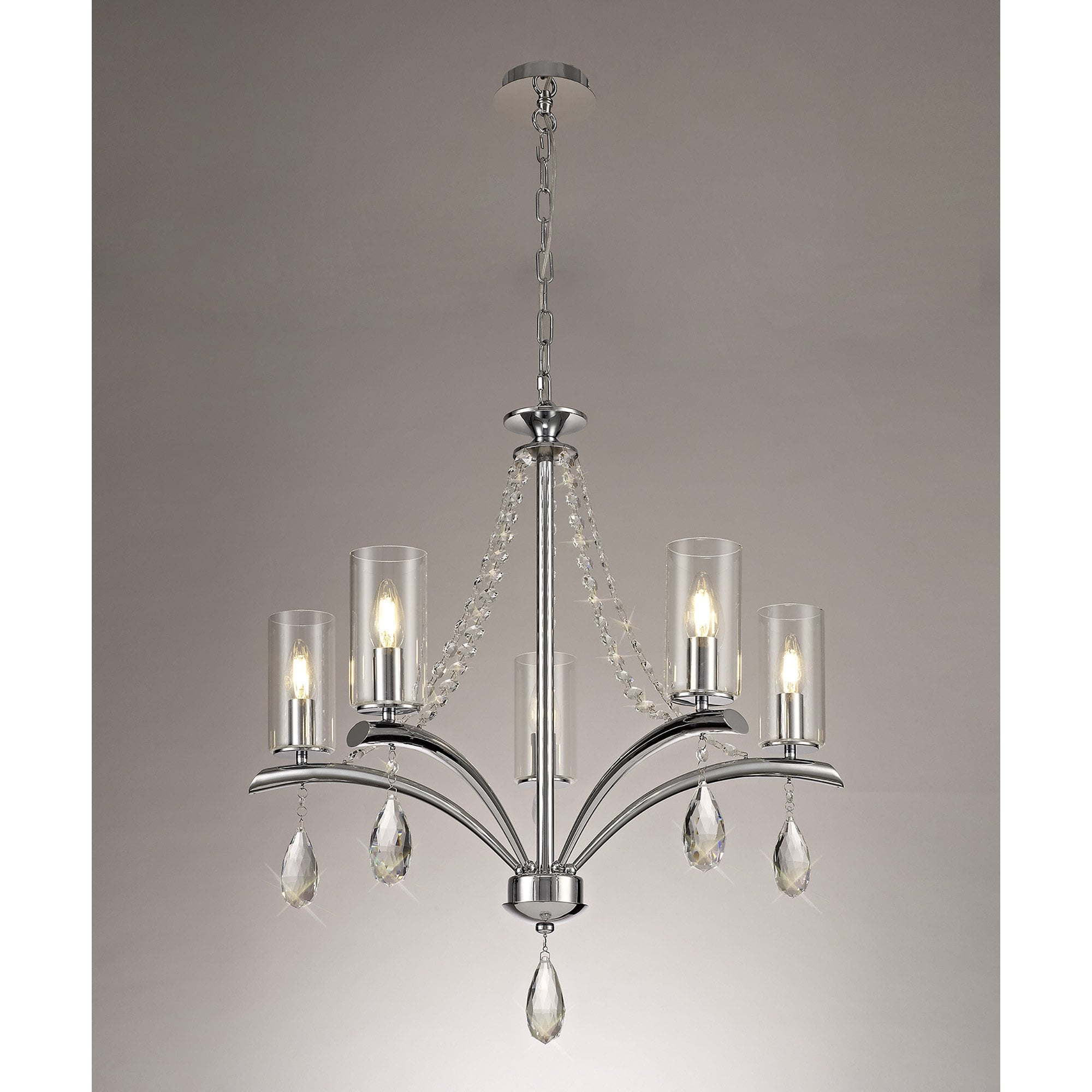 IL32795 Rhea Pendant 5 Light E14 Polished Chrome/Crystal Clear Glass