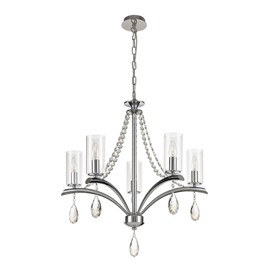 IL32795 Rhea Pendant 5 Light E14 Polished Chrome/Crystal Clear Glass