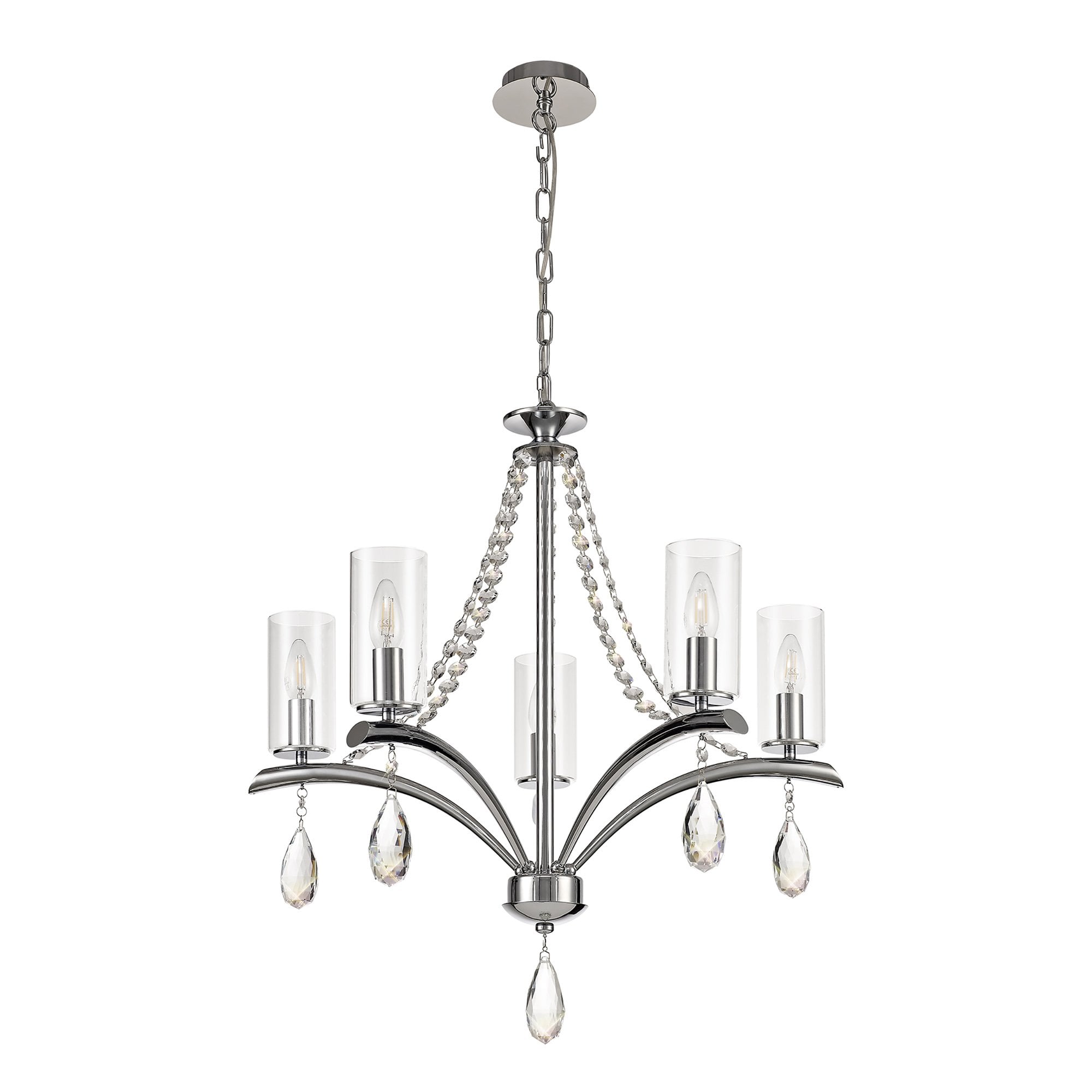 IL32795 Rhea Pendant 5 Light E14 Polished Chrome/Crystal Clear Glass