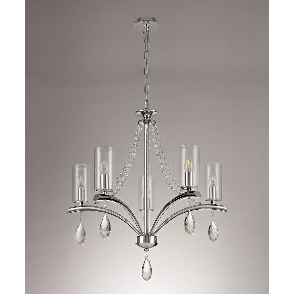 IL32795 Rhea Pendant 5 Light E14 Polished Chrome/Crystal Clear Glass