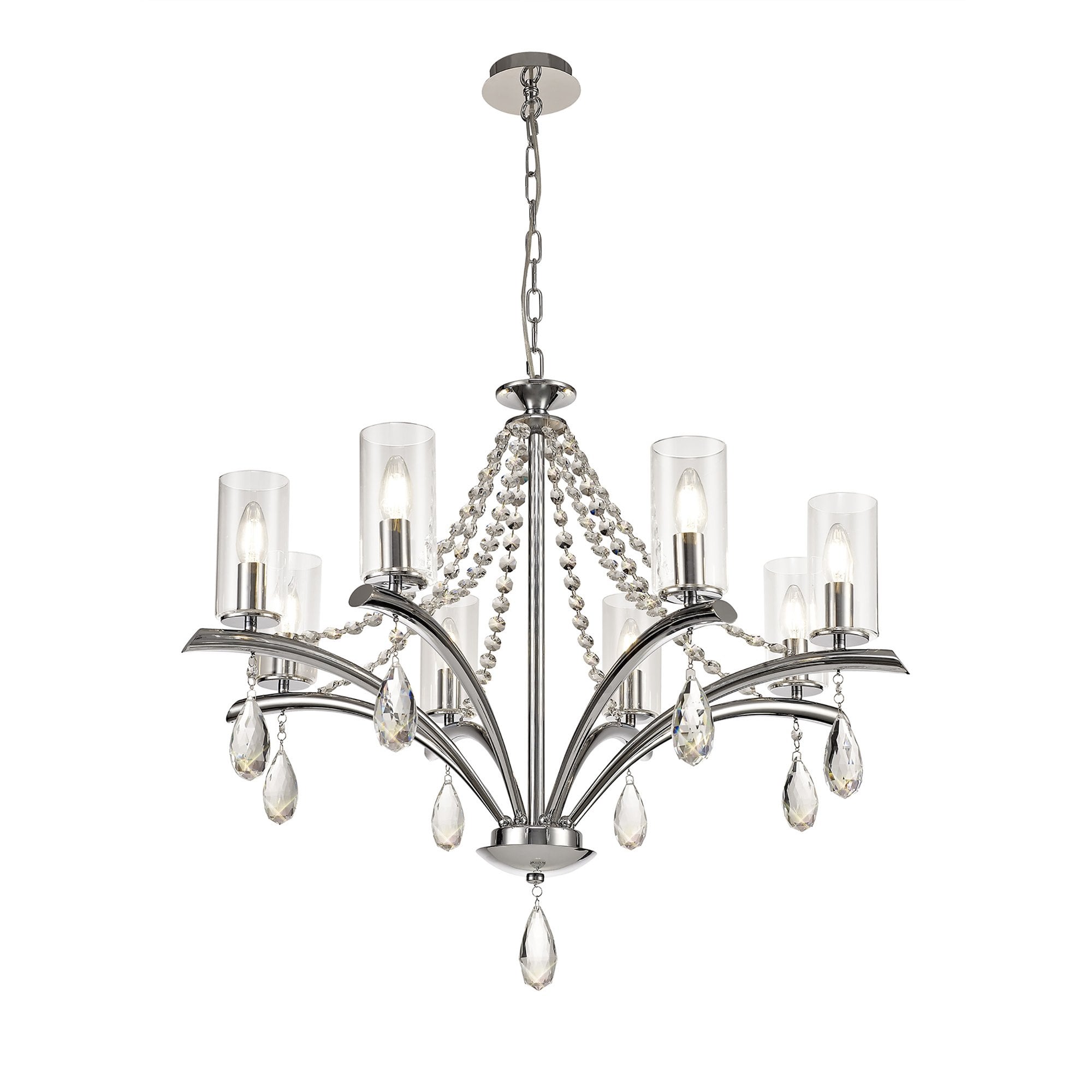 IL32798 Rhea Pendant 8 Light E14 Polished Chrome/Crystal Clear Glass