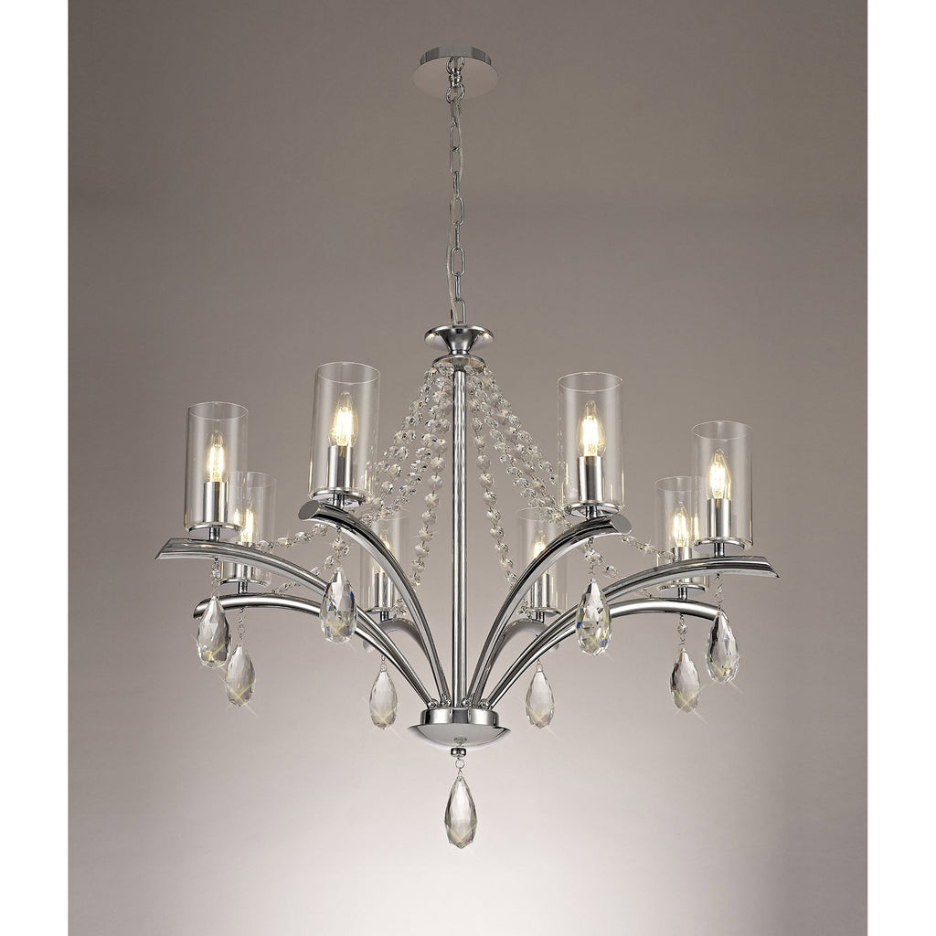 IL32798 Rhea Pendant 8 Light E14 Polished Chrome/Crystal Clear Glass