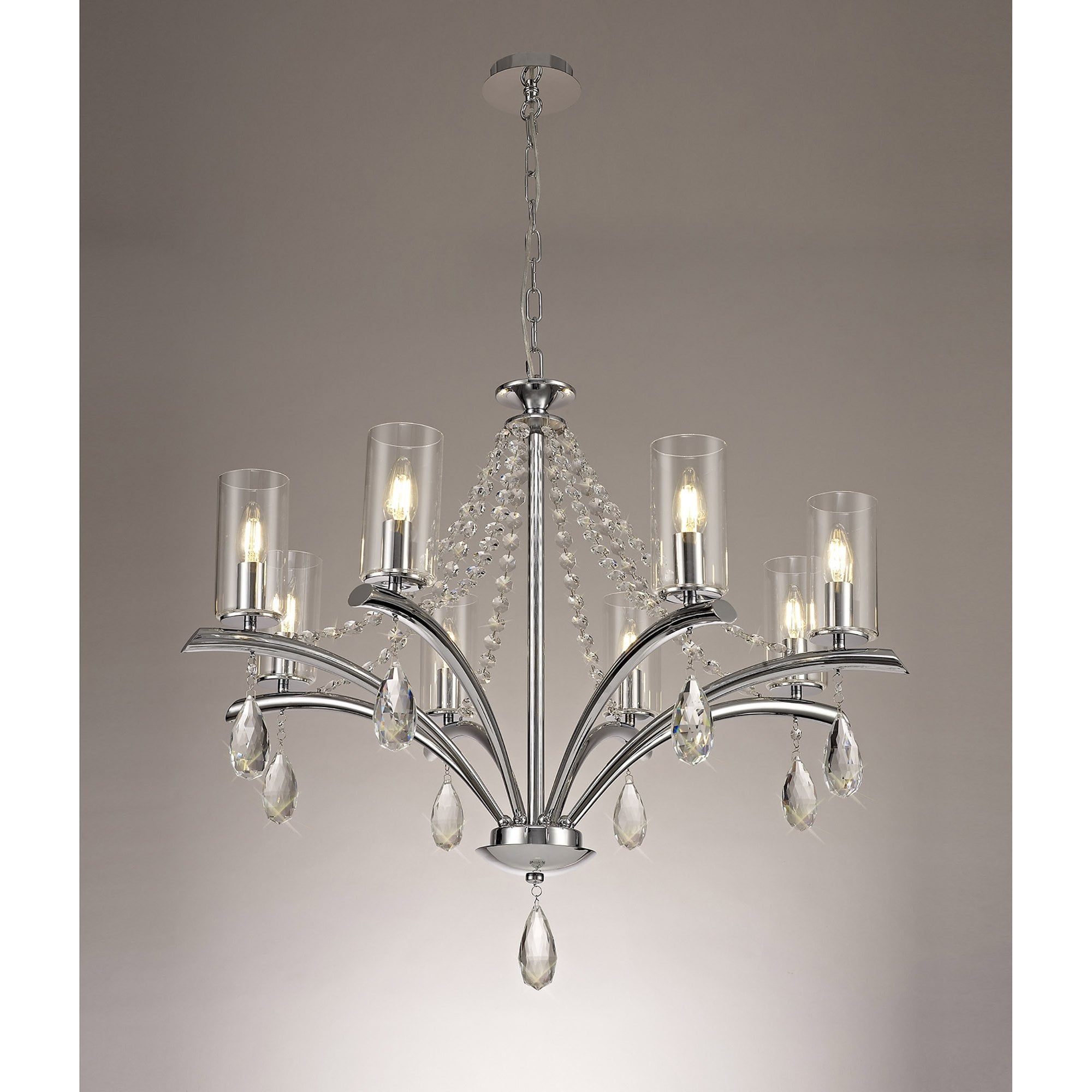 IL32798 Rhea Pendant 8 Light E14 Polished Chrome/Crystal Clear Glass