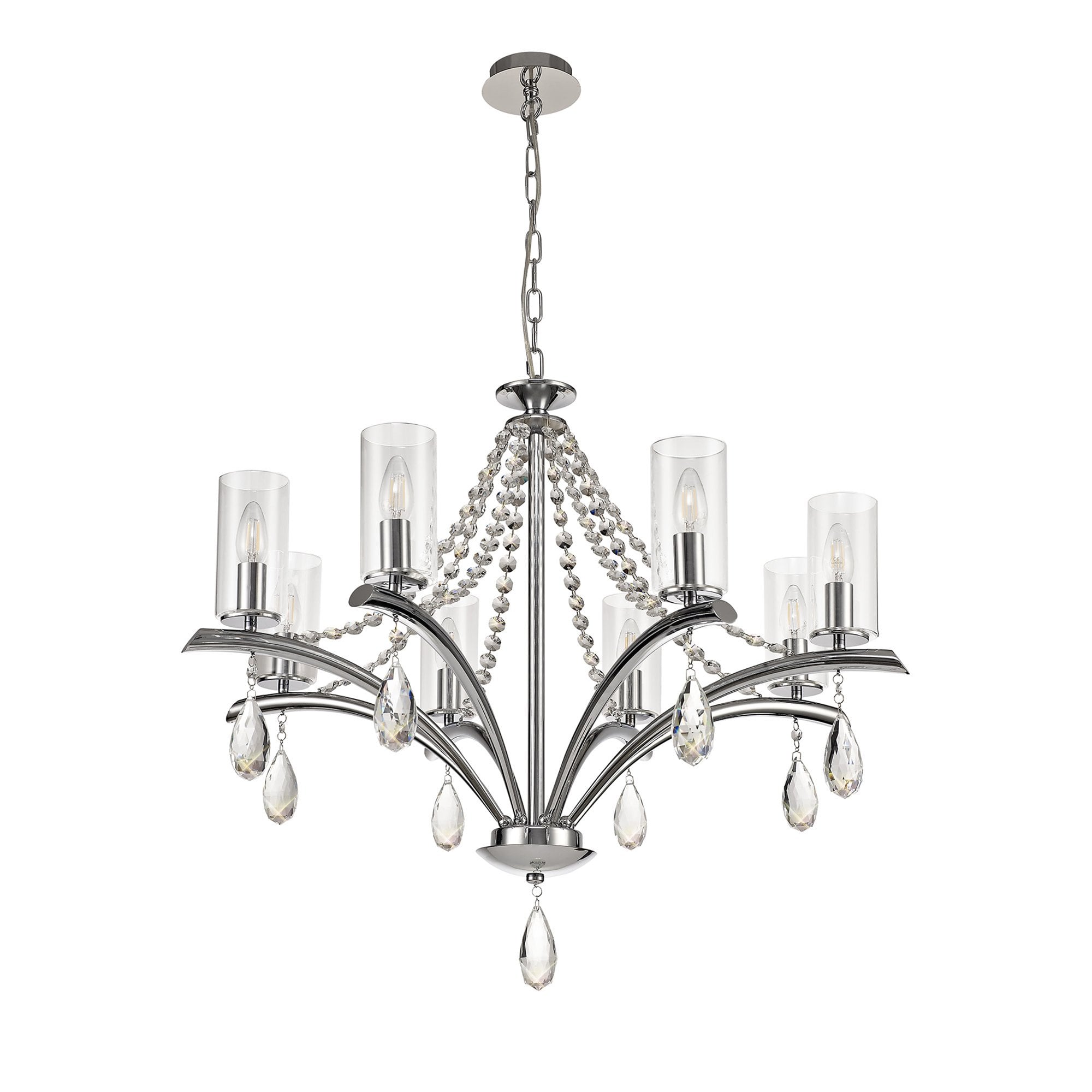 IL32798 Rhea Pendant 8 Light E14 Polished Chrome/Crystal Clear Glass