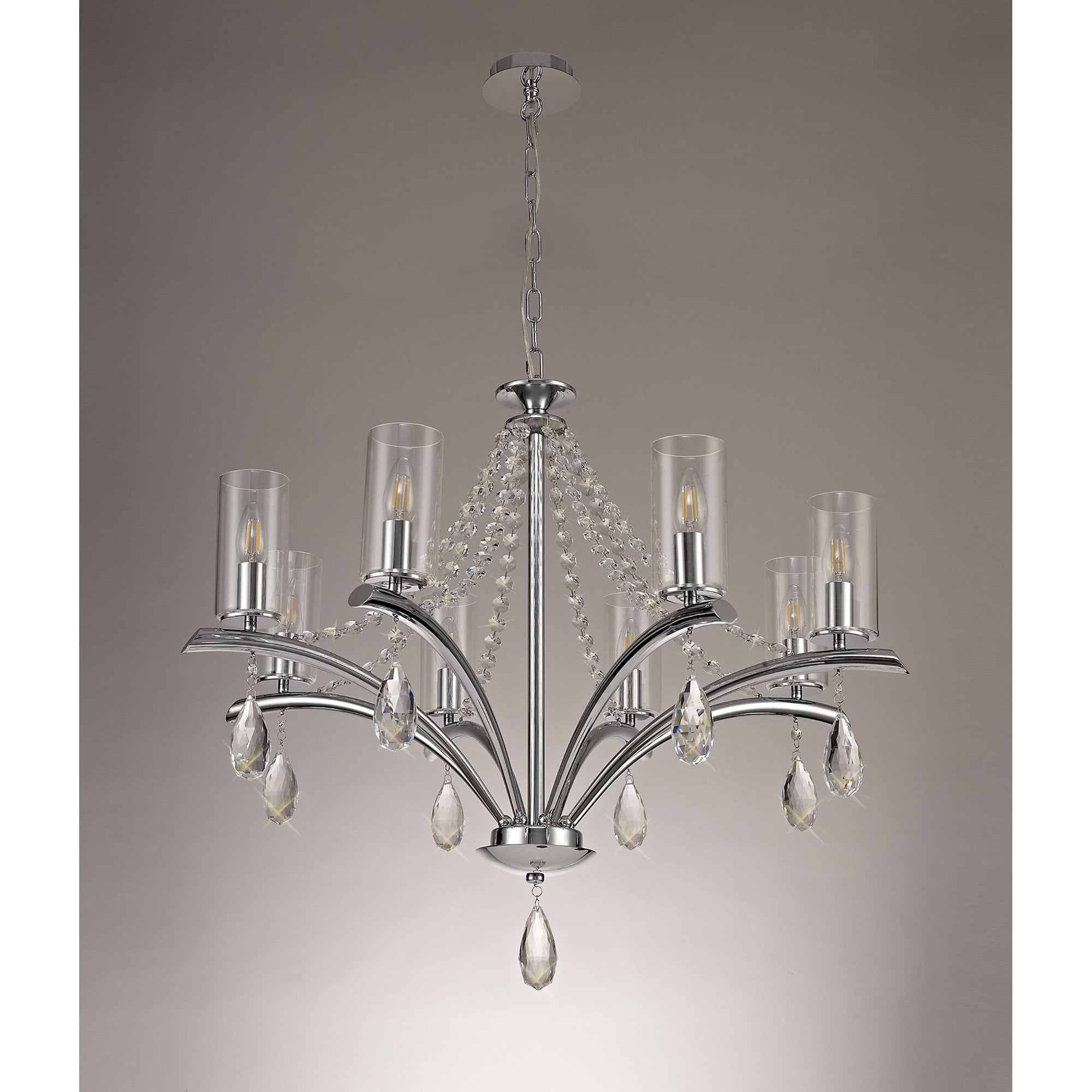 IL32798 Rhea Pendant 8 Light E14 Polished Chrome/Crystal Clear Glass