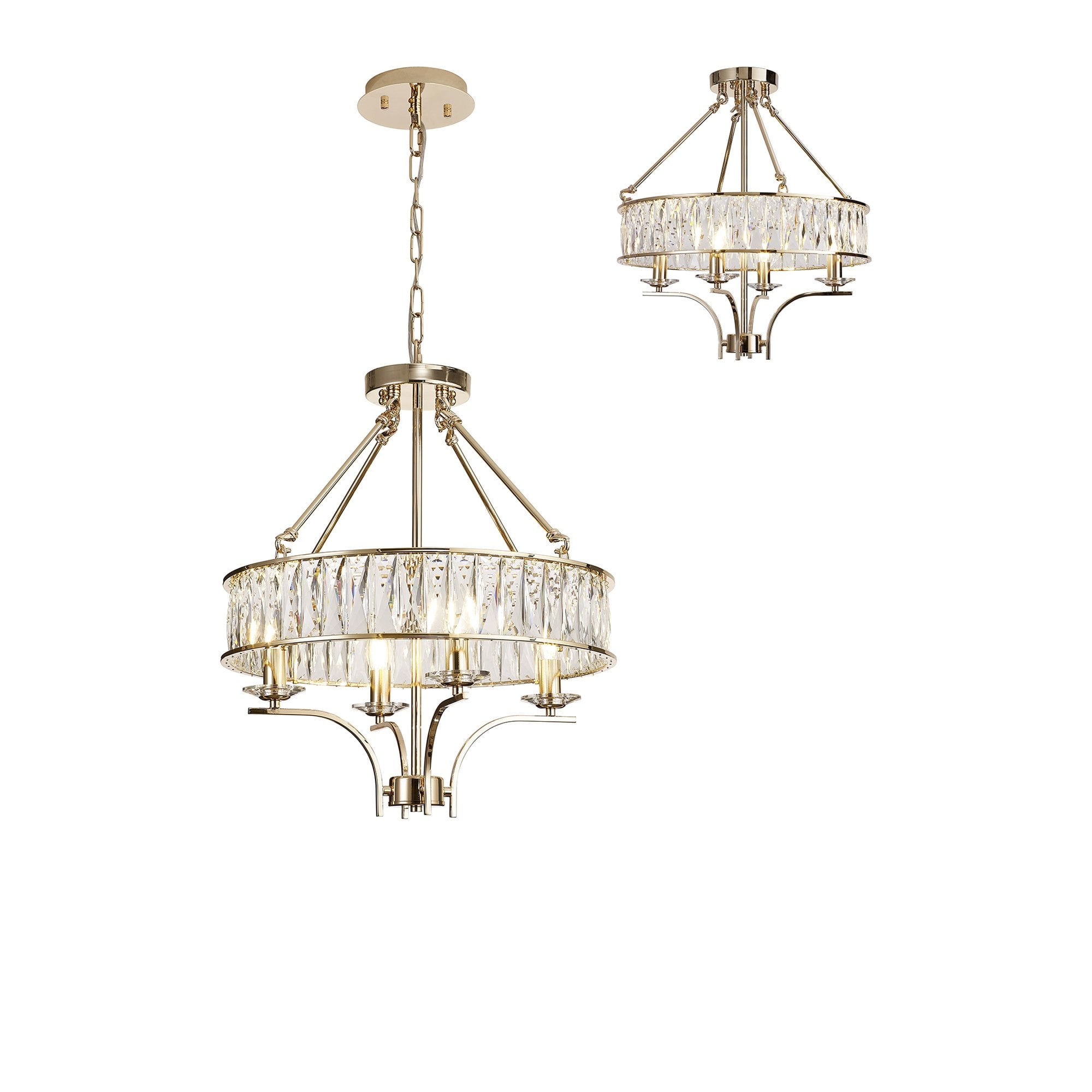 IL31824 Vivienne Pendant/Semi Ceiling 4 Light E14 French Gold/Crystal