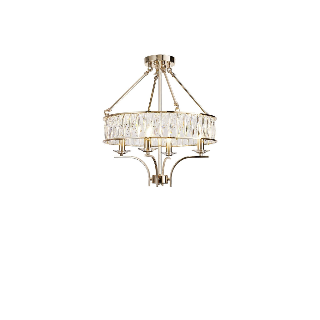 IL31824 Vivienne Pendant/Semi Ceiling 4 Light E14 French Gold/Crystal