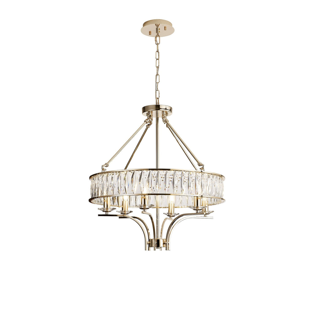 IL31825 Vivienne Pendant/Semi Ceiling 6 Light E14 French Gold/Crystal