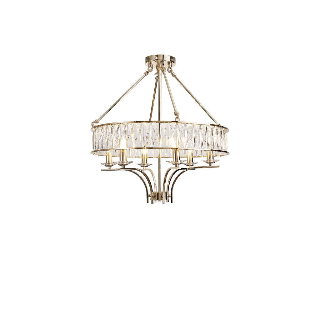 IL31825 Vivienne Pendant/Semi Ceiling 6 Light E14 French Gold/Crystal