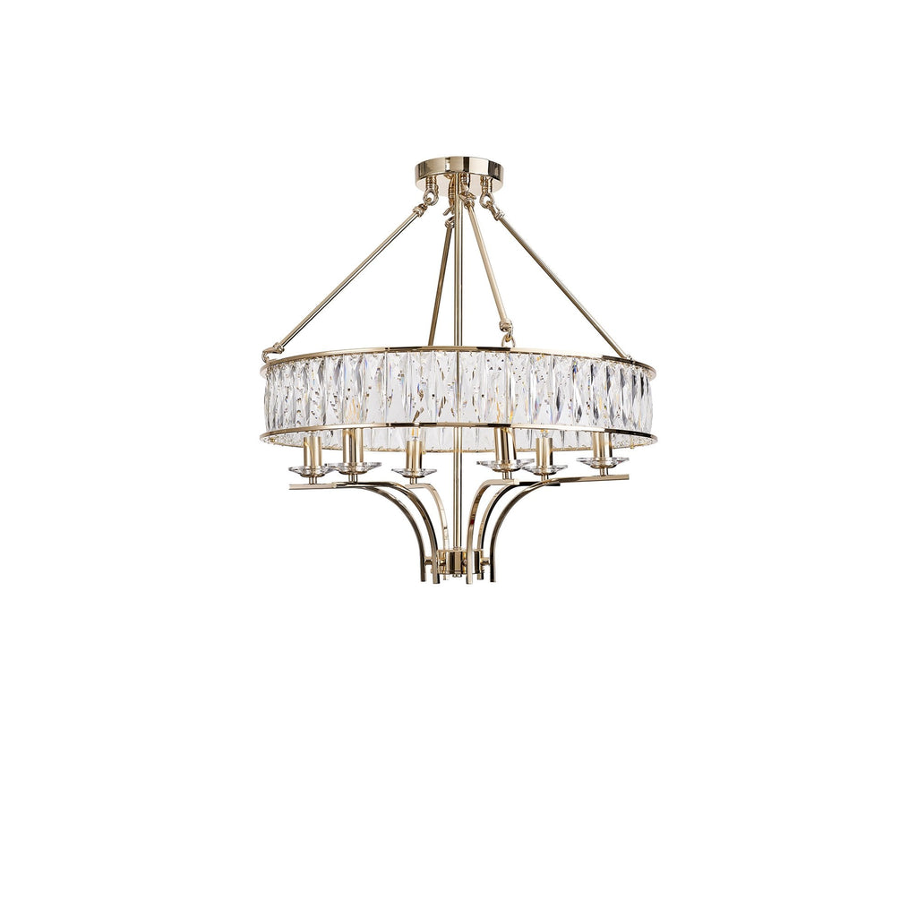 IL31825 Vivienne Pendant/Semi Ceiling 6 Light E14 French Gold/Crystal