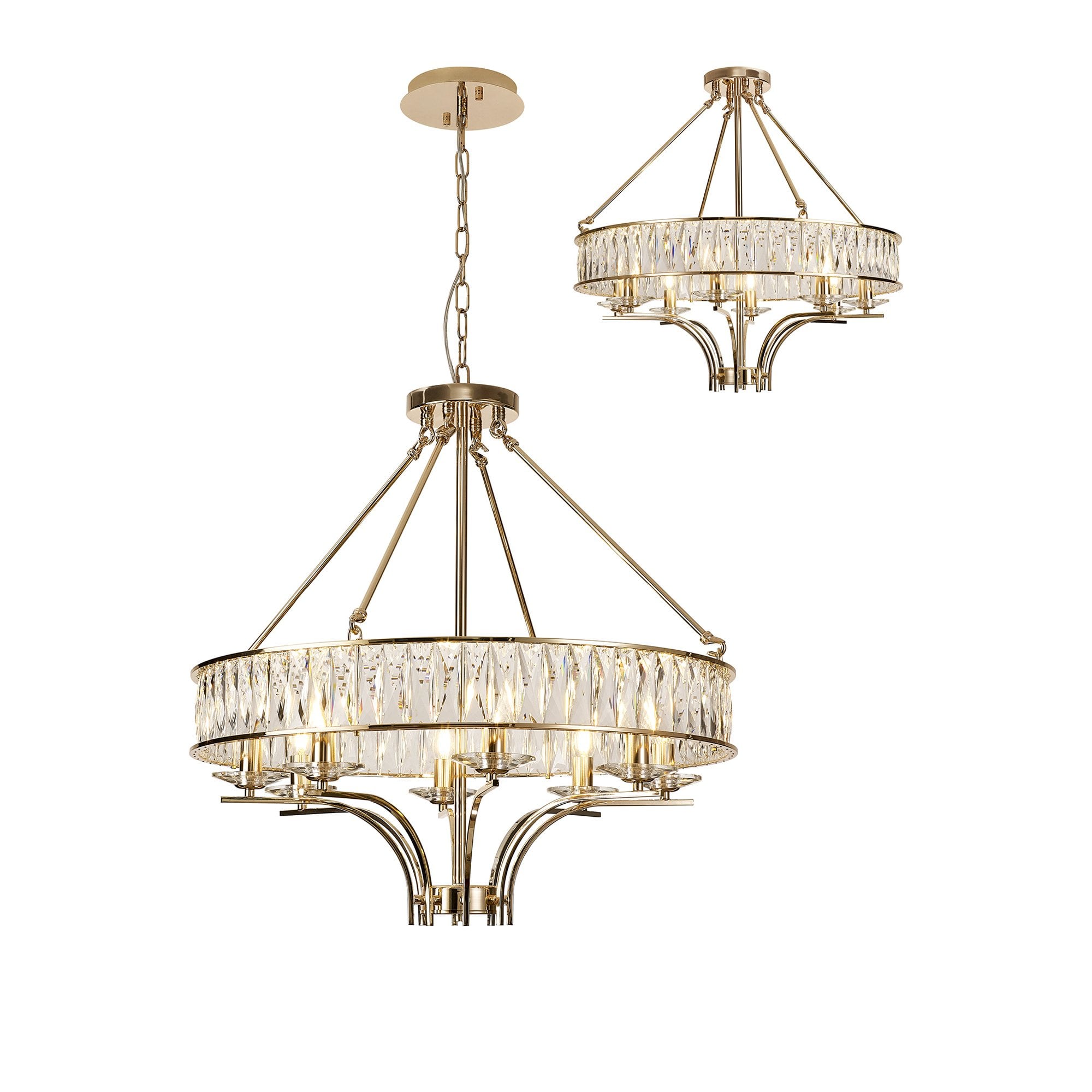 IL31826 Vivienne Pendant/Semi Ceiling 8 Light E14 French Gold/Crystal