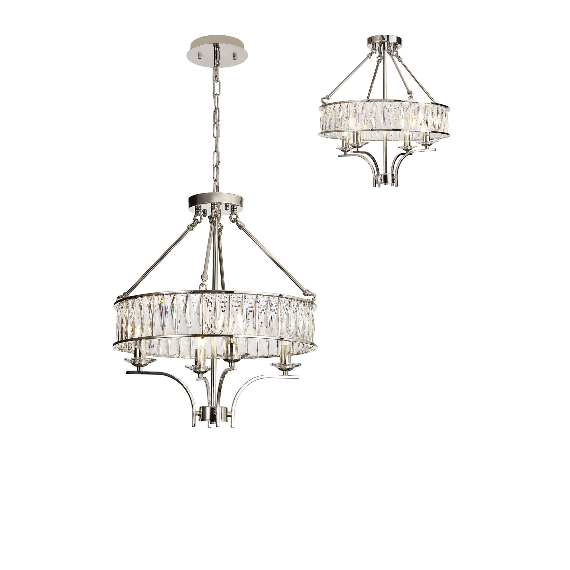 IL31818 Vivienne Pendant/Semi Ceiling 4 Light E14 Polished Nickel/Crystal