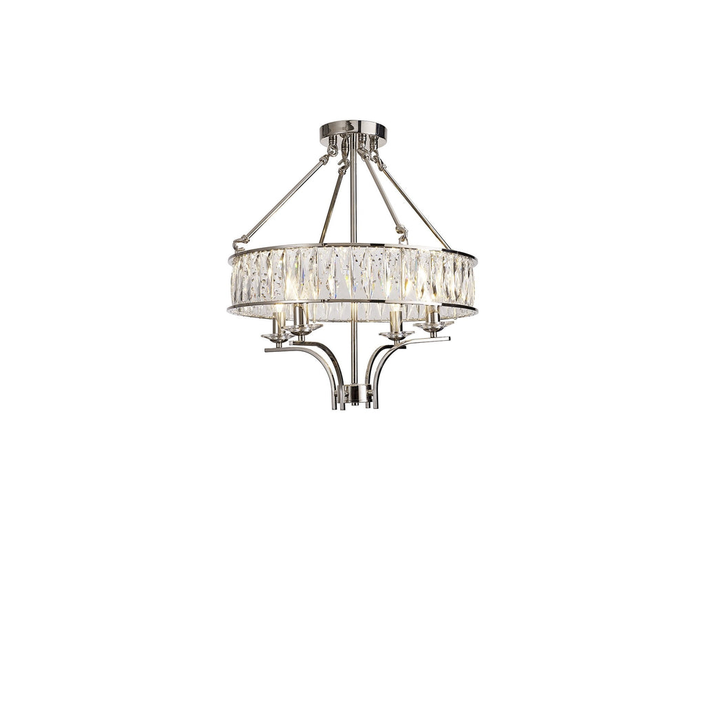 IL31818 Vivienne Pendant/Semi Ceiling 4 Light E14 Polished Nickel/Crystal