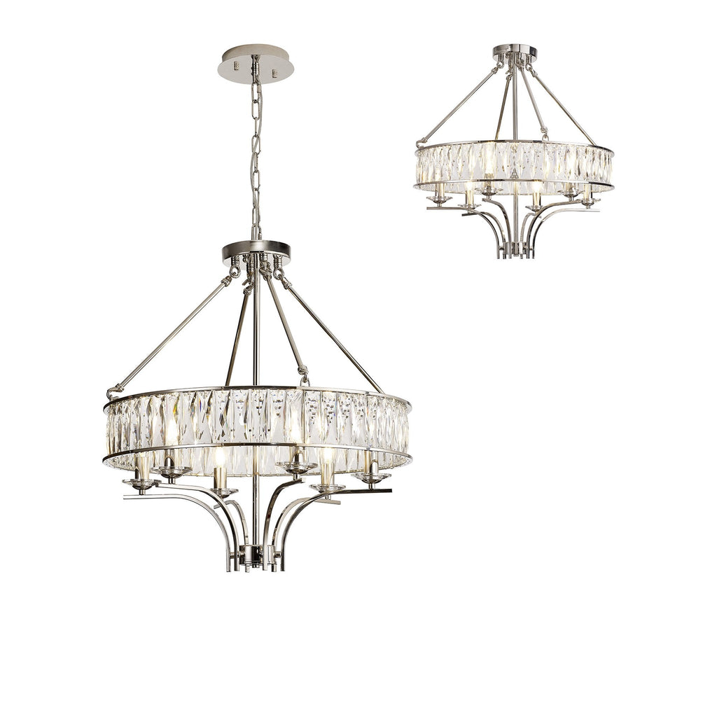IL31819 Vivienne Pendant/Semi Ceiling 6 Light E14 Polished Nickel/Crystal