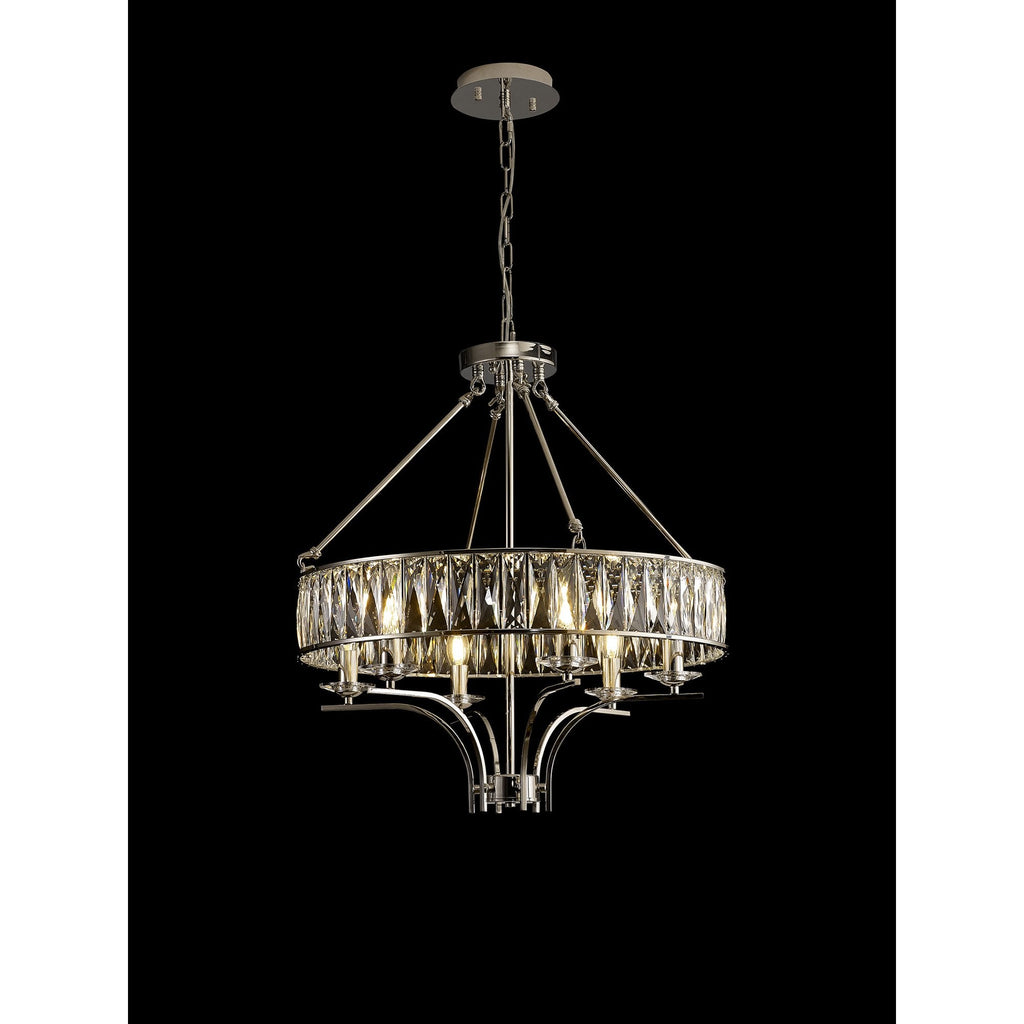 IL31819 Vivienne Pendant/Semi Ceiling 6 Light E14 Polished Nickel/Crystal