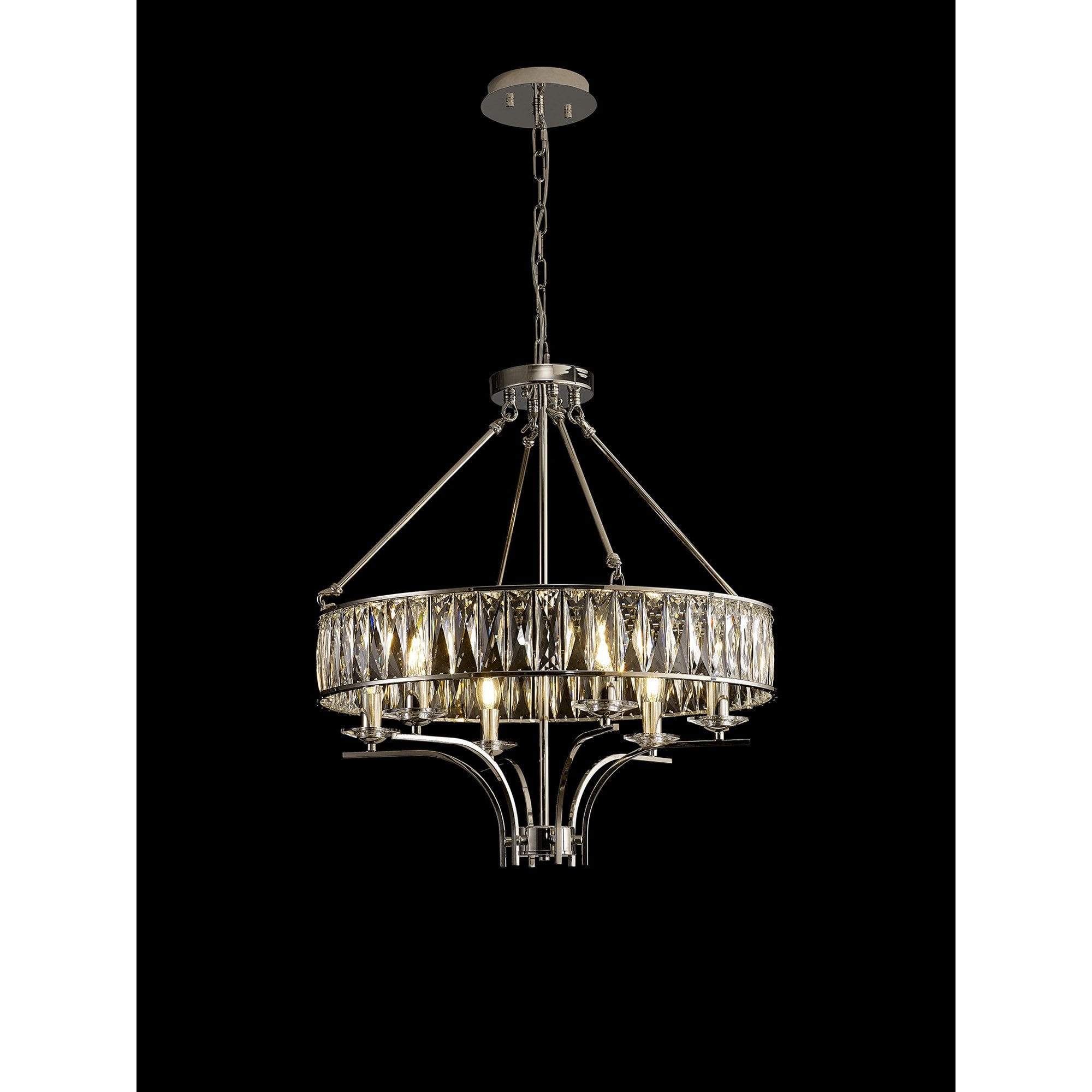 IL31819 Vivienne Pendant/Semi Ceiling 6 Light E14 Polished Nickel/Crystal