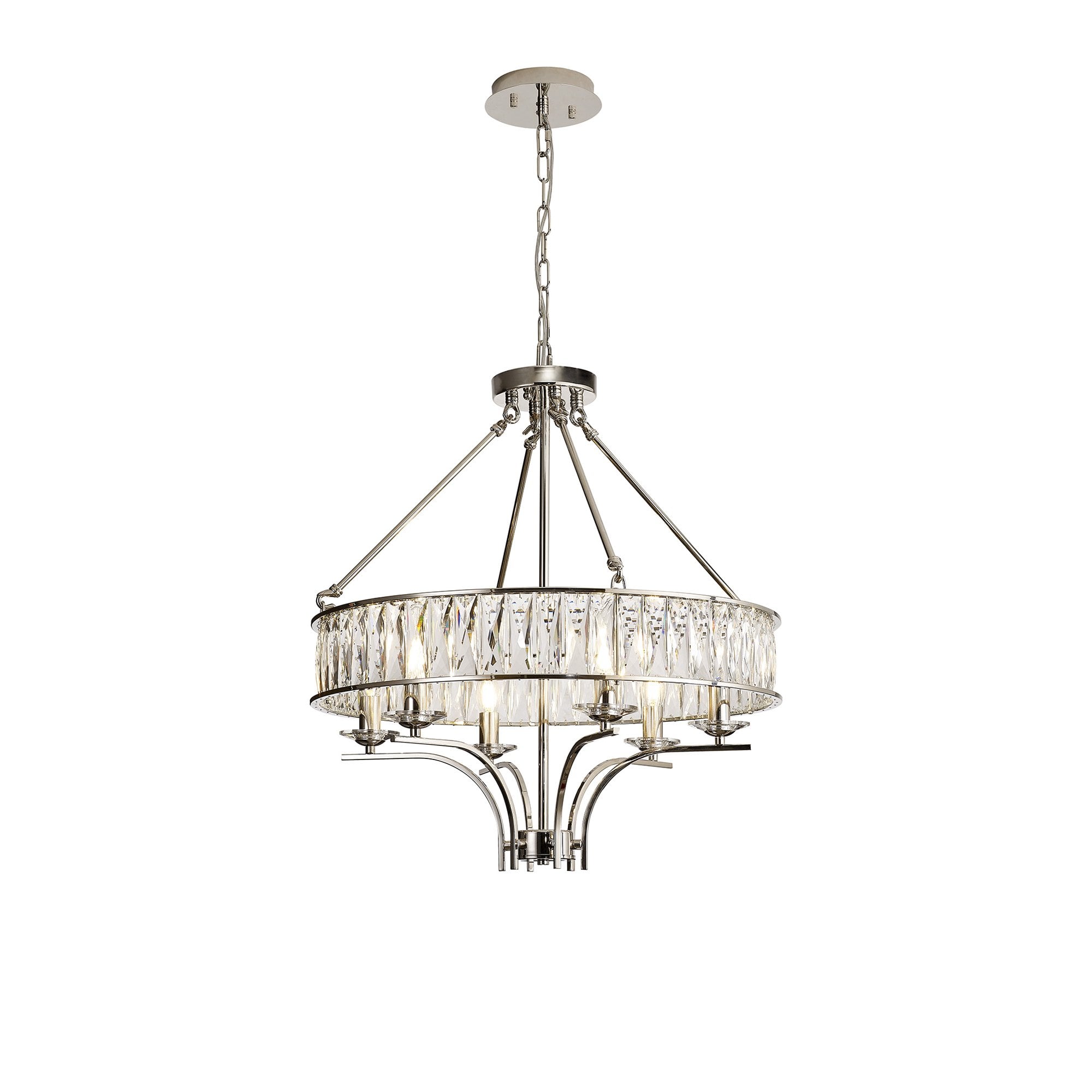 IL31819 Vivienne Pendant/Semi Ceiling 6 Light E14 Polished Nickel/Crystal