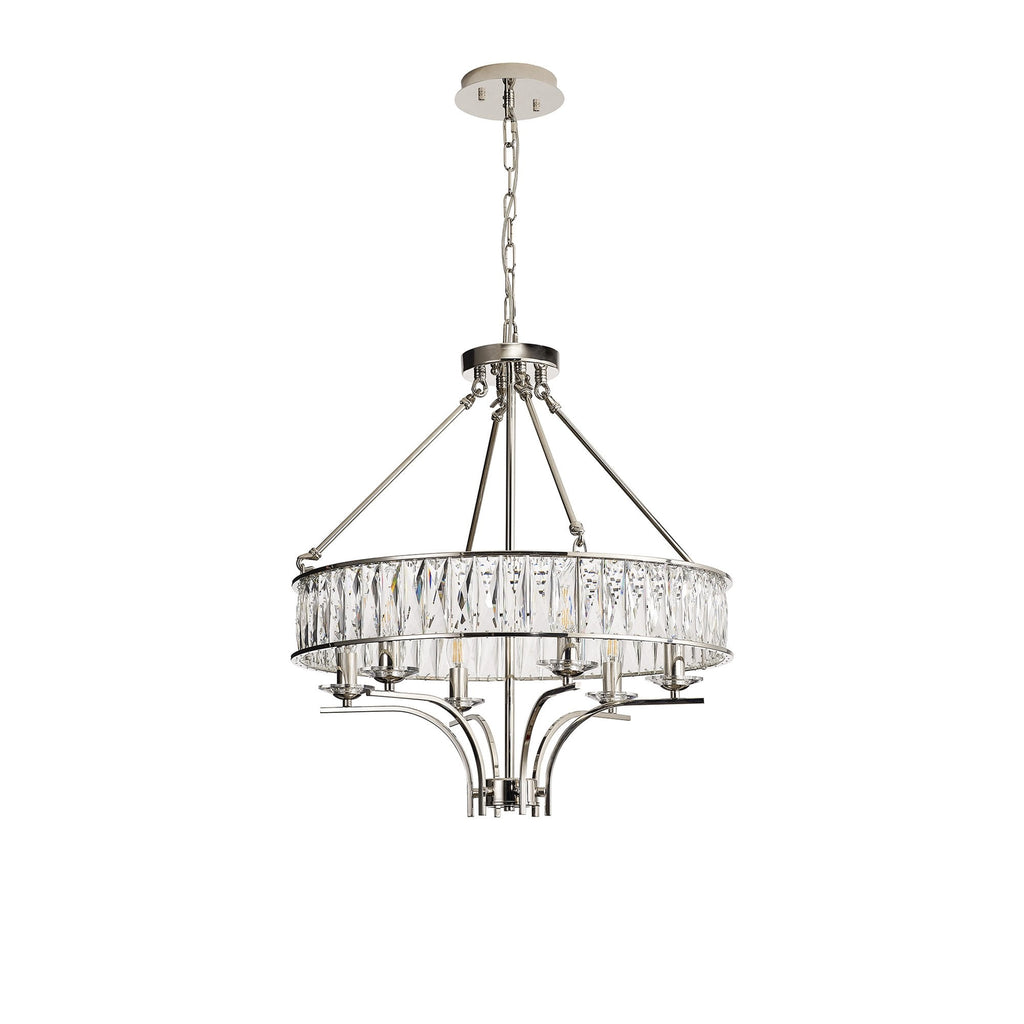IL31819 Vivienne Pendant/Semi Ceiling 6 Light E14 Polished Nickel/Crystal