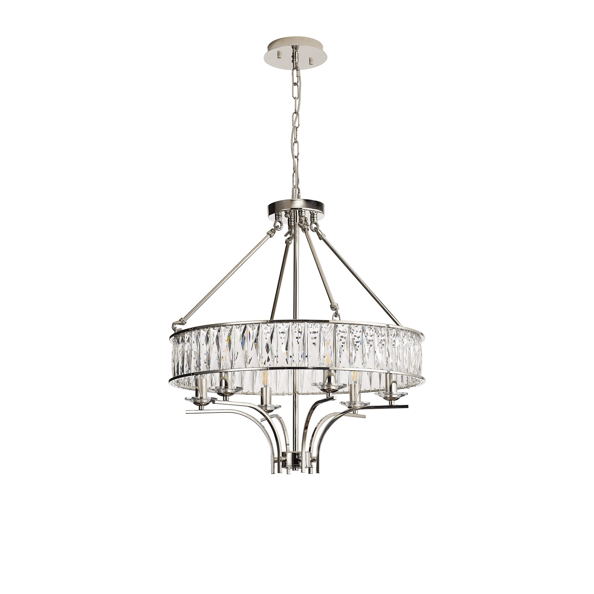IL31819 Vivienne Pendant/Semi Ceiling 6 Light E14 Polished Nickel/Crystal