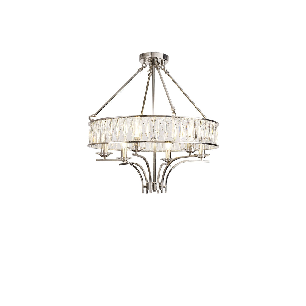 IL31819 Vivienne Pendant/Semi Ceiling 6 Light E14 Polished Nickel/Crystal