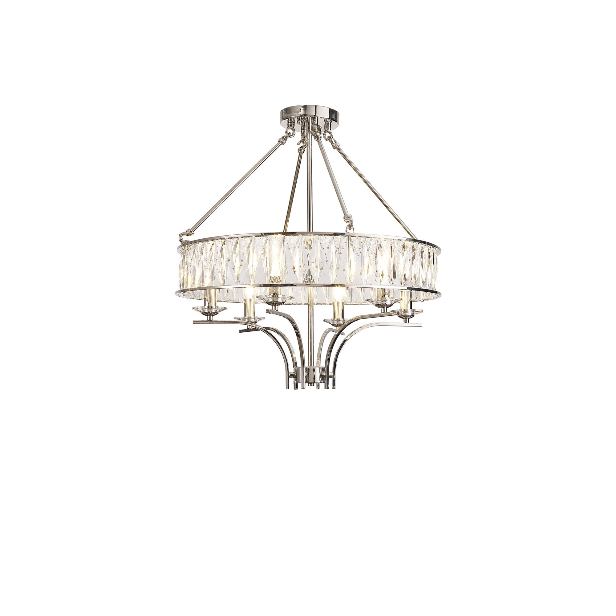 IL31819 Vivienne Pendant/Semi Ceiling 6 Light E14 Polished Nickel/Crystal