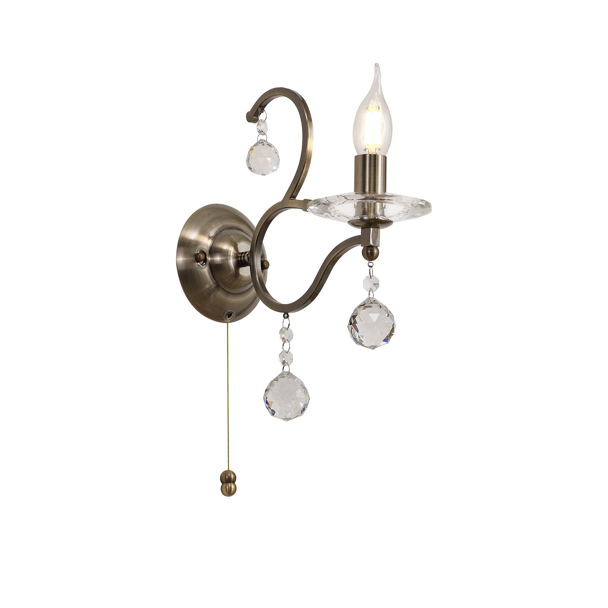 IL32121 Zinta Wall Lamp Switched 1 Light E14 Antique Brass/Crystal